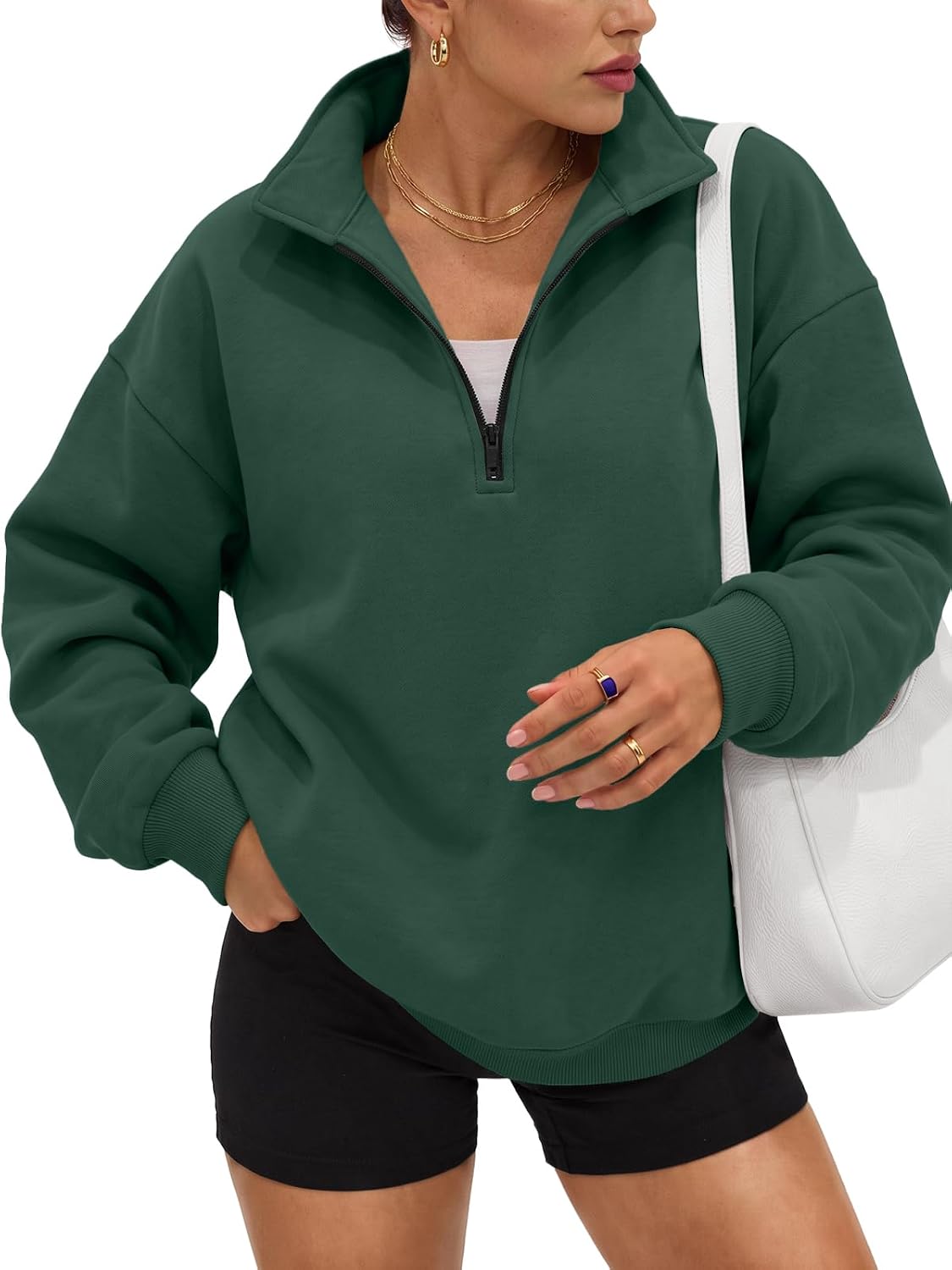 Trendy Queen Women's Oversized Sweatshirts Half Quarter Zip Fleece Sweaters | Soft Cozy Zip Pullover, Comfort Warm Sweaters for Fall Winter, Fashion Mock Neck Outfits