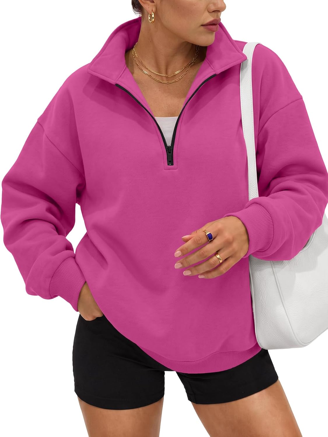 Trendy Queen Women's Oversized Sweatshirts Half Quarter Zip Fleece Sweaters | Soft Cozy Zip Pullover, Comfort Warm Sweaters for Fall Winter, Fashion Mock Neck Outfits