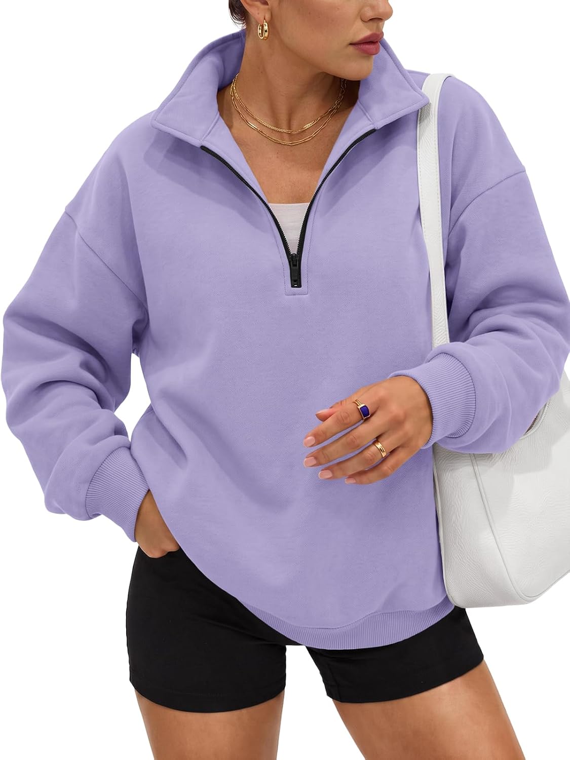 Trendy Queen Women's Oversized Sweatshirts Half Quarter Zip Fleece Sweaters | Soft Cozy Zip Pullover, Comfort Warm Sweaters for Fall Winter, Fashion Mock Neck Outfits