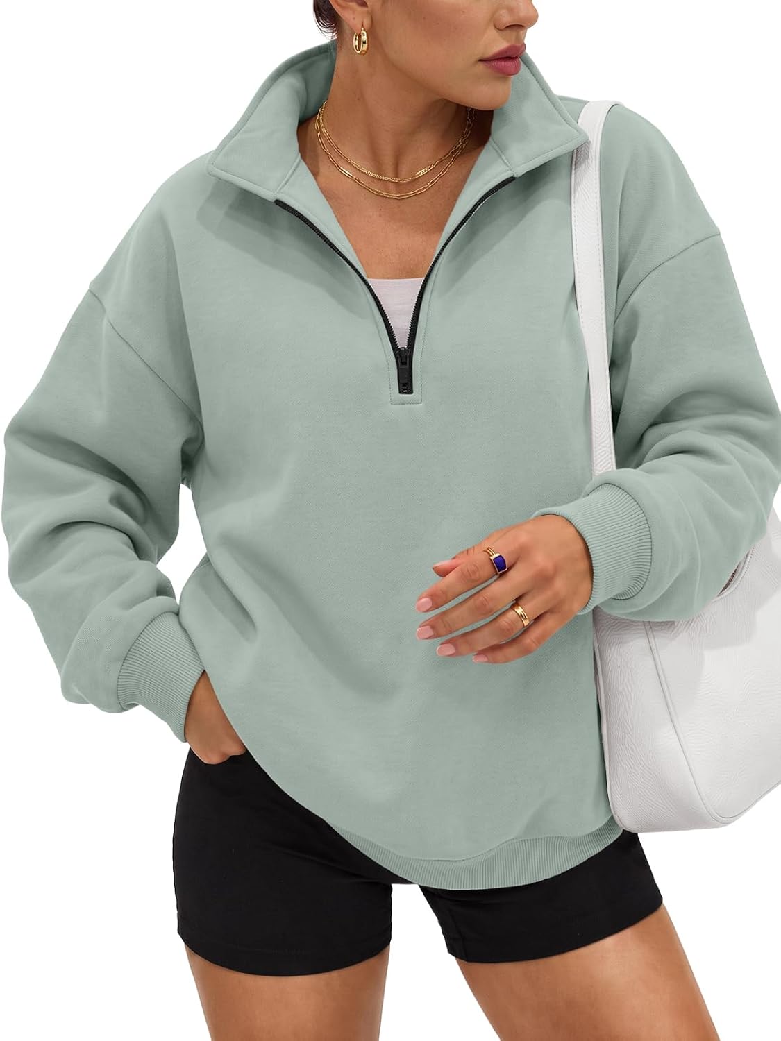 Trendy Queen Women's Oversized Sweatshirts Half Quarter Zip Fleece Sweaters | Soft Cozy Zip Pullover, Comfort Warm Sweaters for Fall Winter, Fashion Mock Neck Outfits