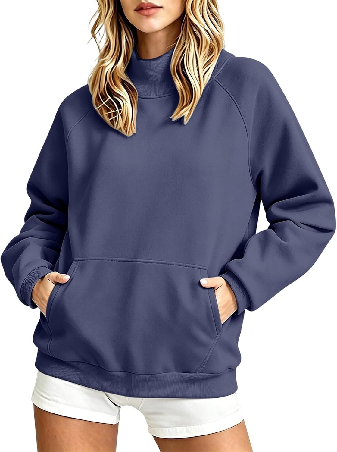 Nantdog Womens Mock Neck Sweatshirts Oversized Long Sleeve Pullover Tops | Comfort Soft Fleece Lined Sweat Shirts Winter Casual Warm Outfits Going Out Plus Size Y2k Clothing