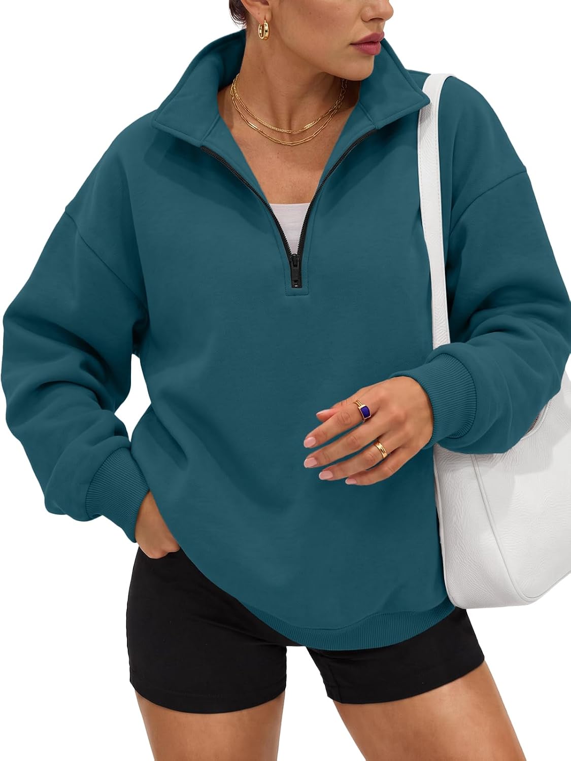 Trendy Queen Women's Oversized Sweatshirts Half Quarter Zip Fleece Sweaters | Soft Cozy Zip Pullover, Comfort Warm Sweaters for Fall Winter, Fashion Mock Neck Outfits