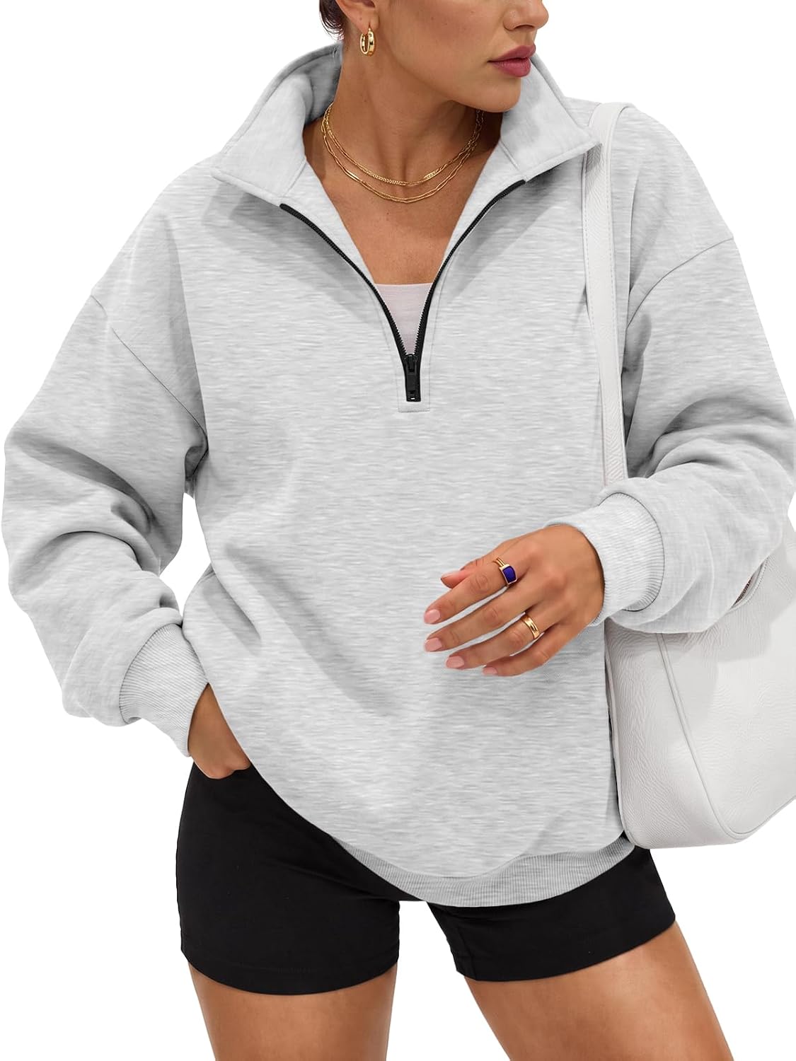 Trendy Queen Women's Oversized Sweatshirts Half Quarter Zip Fleece Sweaters | Soft Cozy Zip Pullover, Comfort Warm Sweaters for Fall Winter, Fashion Mock Neck Outfits