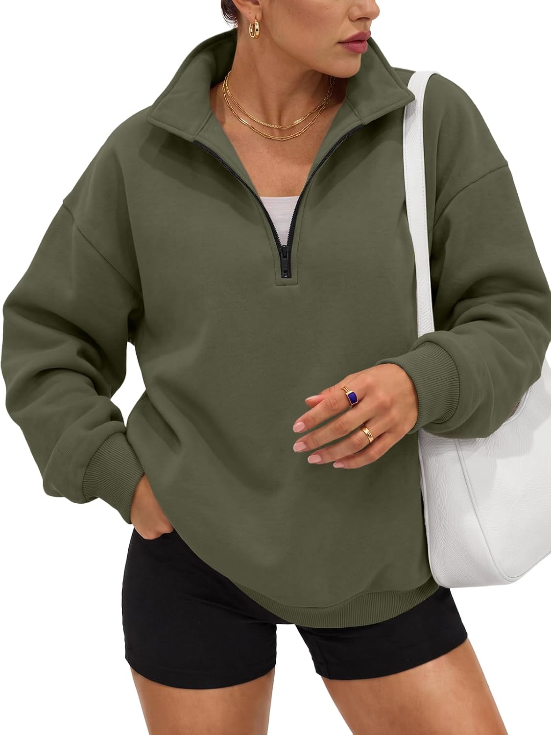 Trendy Queen Women's Oversized Sweatshirts Half Quarter Zip Fleece Sweaters | Soft Cozy Zip Pullover, Comfort Warm Sweaters for Fall Winter, Fashion Mock Neck Outfits