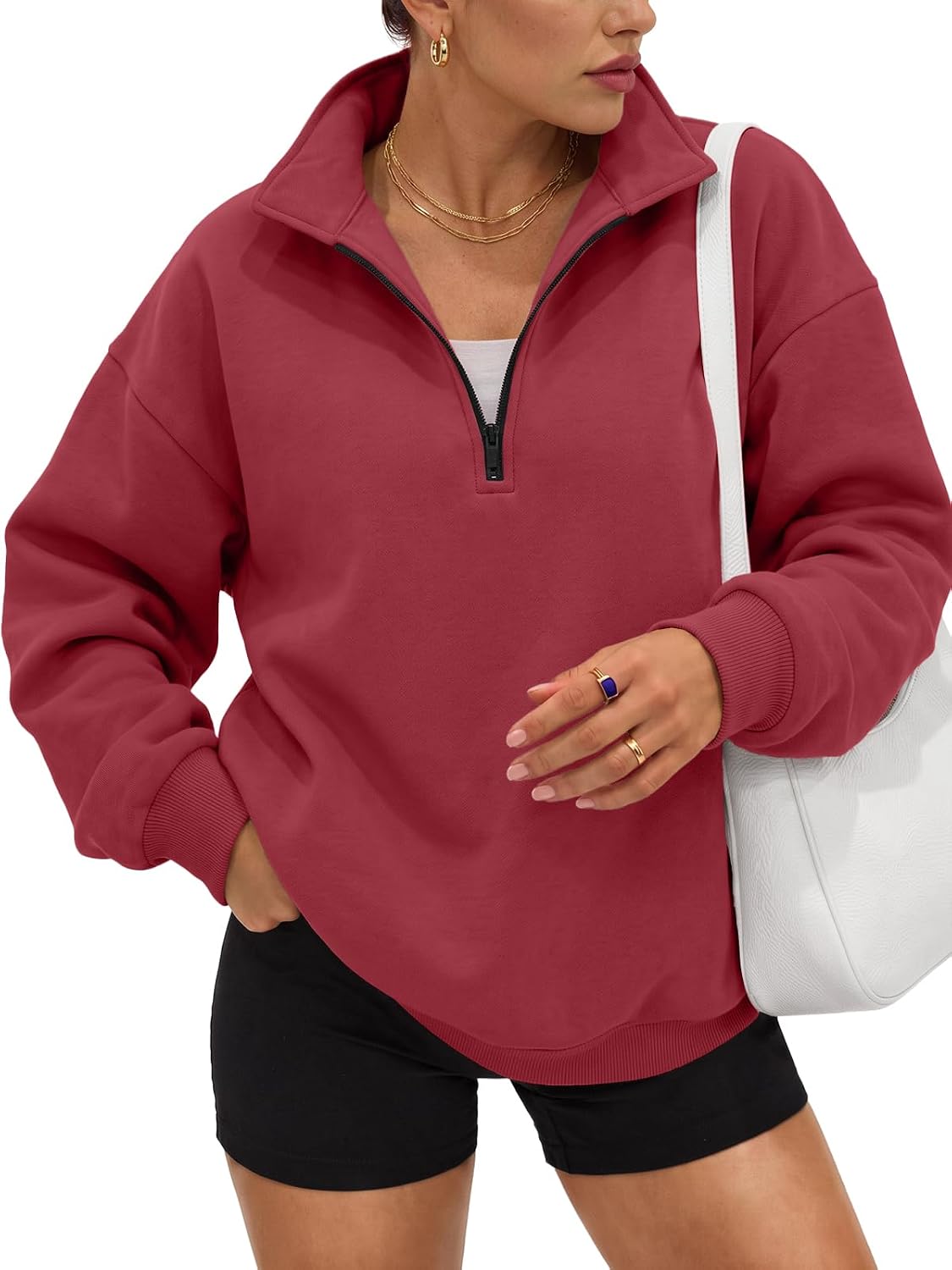 Trendy Queen Women's Oversized Sweatshirts Half Quarter Zip Fleece Sweaters | Soft Cozy Zip Pullover, Comfort Warm Sweaters for Fall Winter, Fashion Mock Neck Outfits