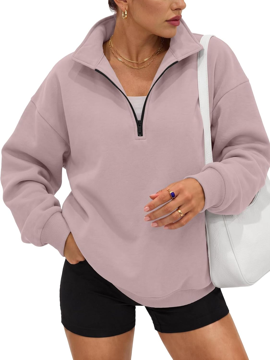 Trendy Queen Women's Oversized Sweatshirts Half Quarter Zip Fleece Sweaters | Soft Cozy Zip Pullover, Comfort Warm Sweaters for Fall Winter, Fashion Mock Neck Outfits