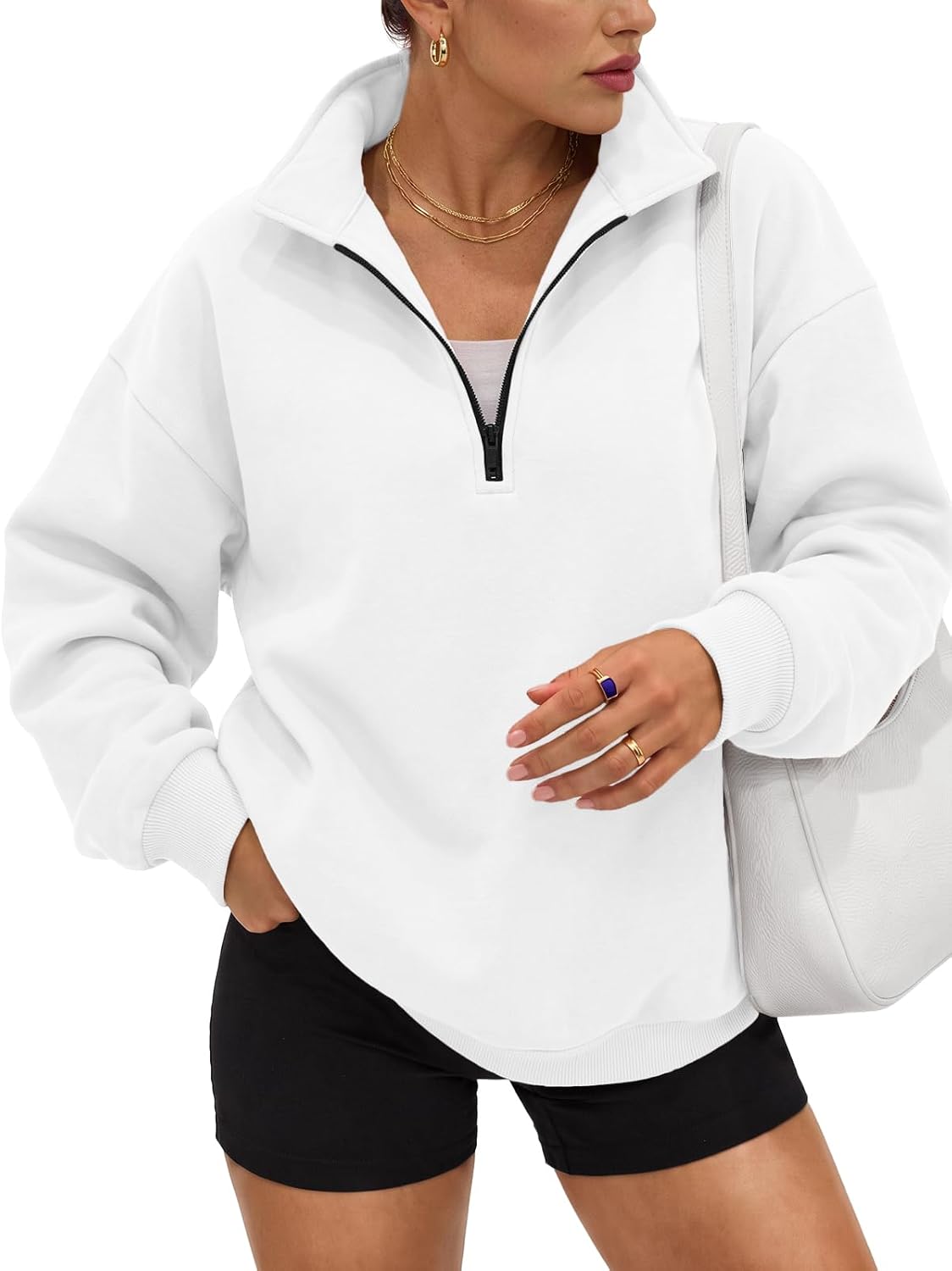 Trendy Queen Women's Oversized Sweatshirts Half Quarter Zip Fleece Sweaters | Soft Cozy Zip Pullover, Comfort Warm Sweaters for Fall Winter, Fashion Mock Neck Outfits