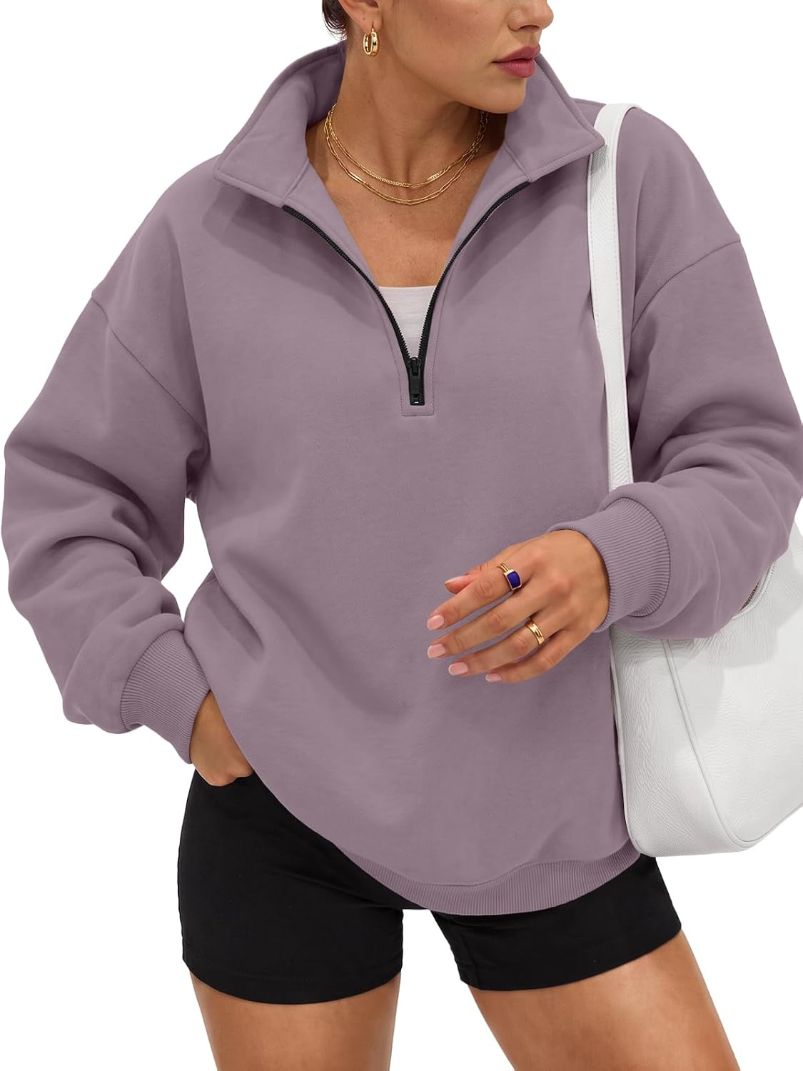 Trendy Queen Women's Oversized Sweatshirts Half Quarter Zip Fleece Sweaters | Soft Cozy Zip Pullover, Comfort Warm Sweaters for Fall Winter, Fashion Mock Neck Outfits
