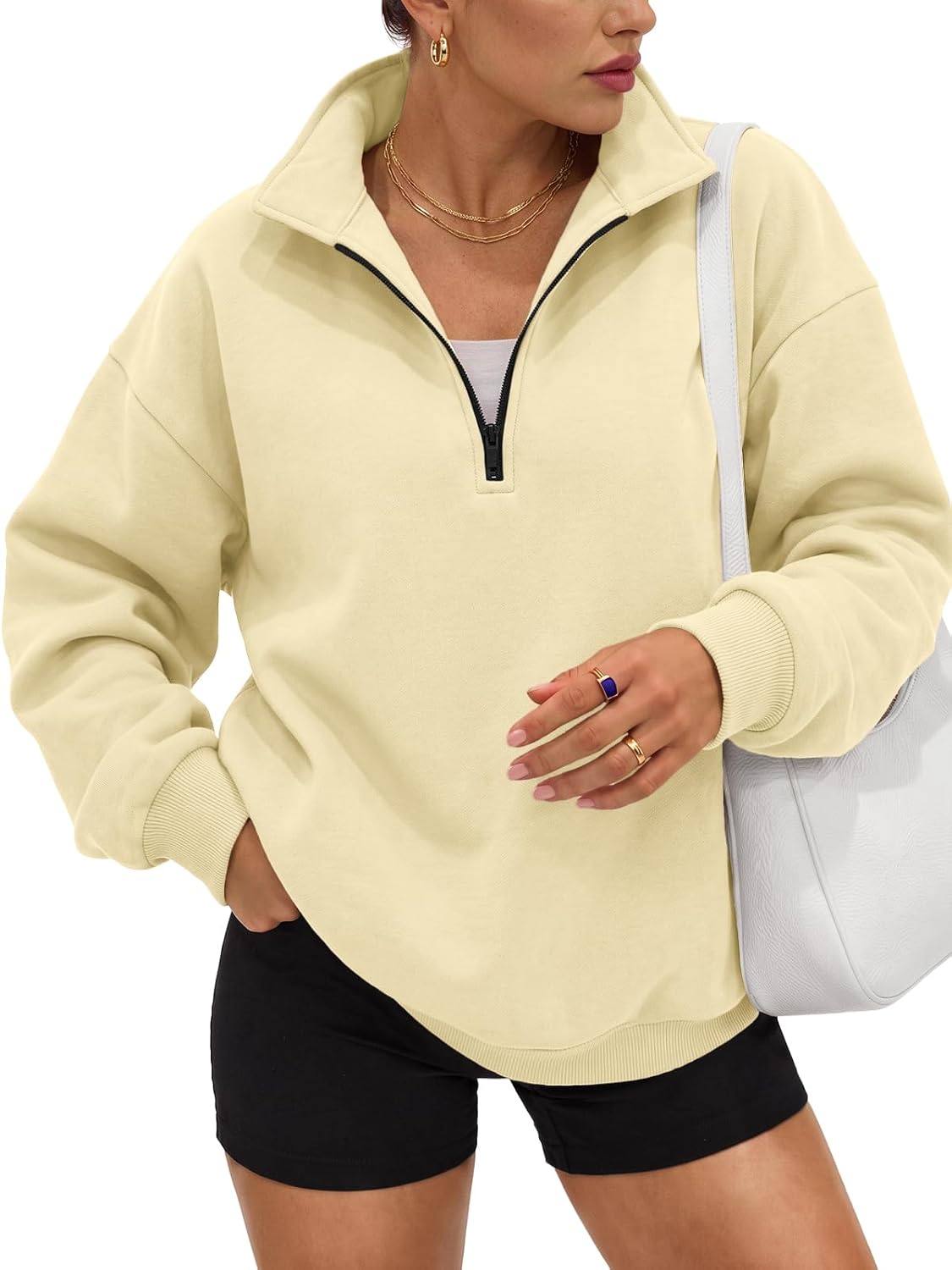 Trendy Queen Women's Oversized Sweatshirts Half Quarter Zip Fleece Sweaters | Soft Cozy Zip Pullover, Comfort Warm Sweaters for Fall Winter, Fashion Mock Neck Outfits