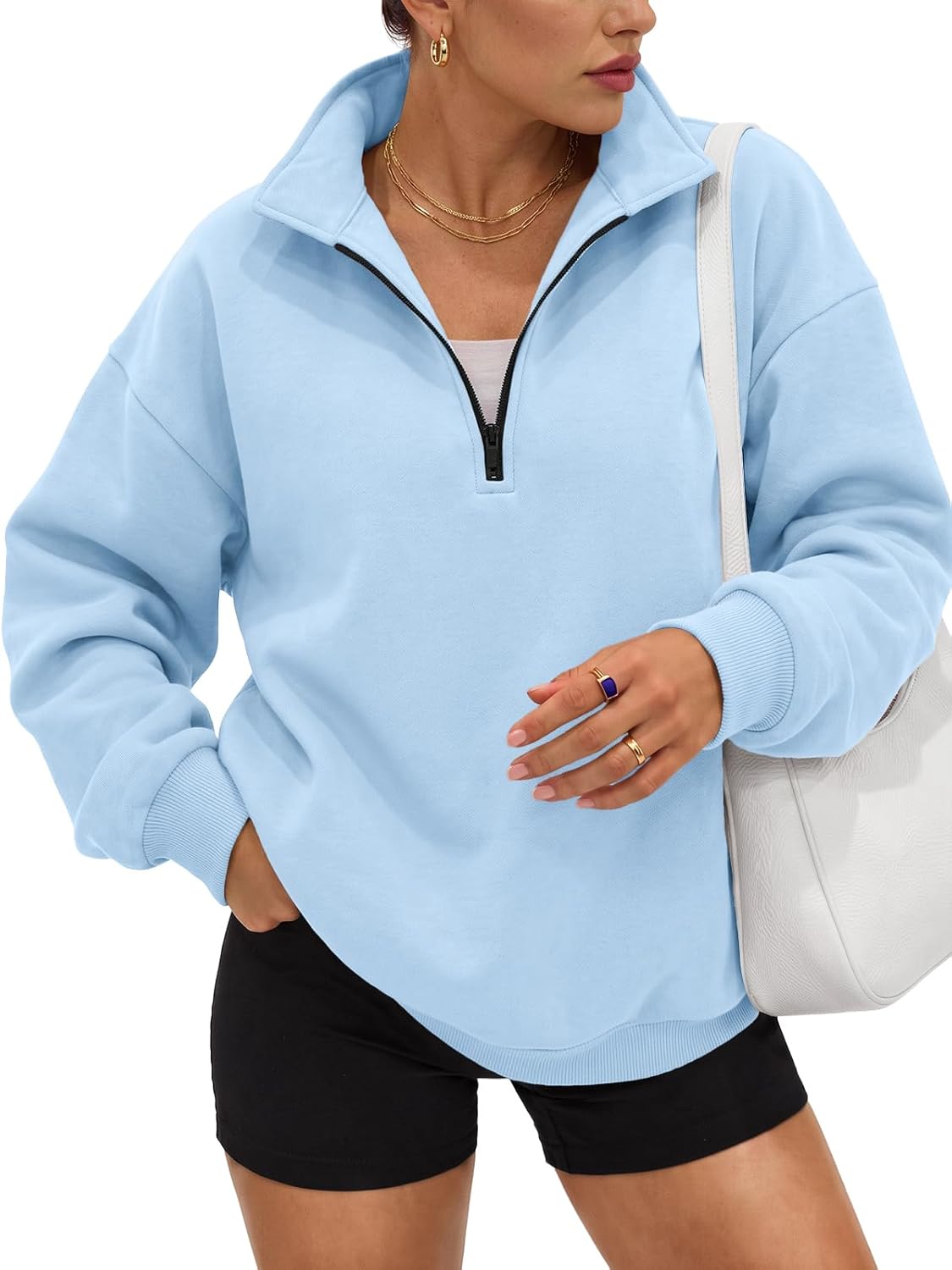 Trendy Queen Women's Oversized Sweatshirts Half Quarter Zip Fleece Sweaters | Soft Cozy Zip Pullover, Comfort Warm Sweaters for Fall Winter, Fashion Mock Neck Outfits