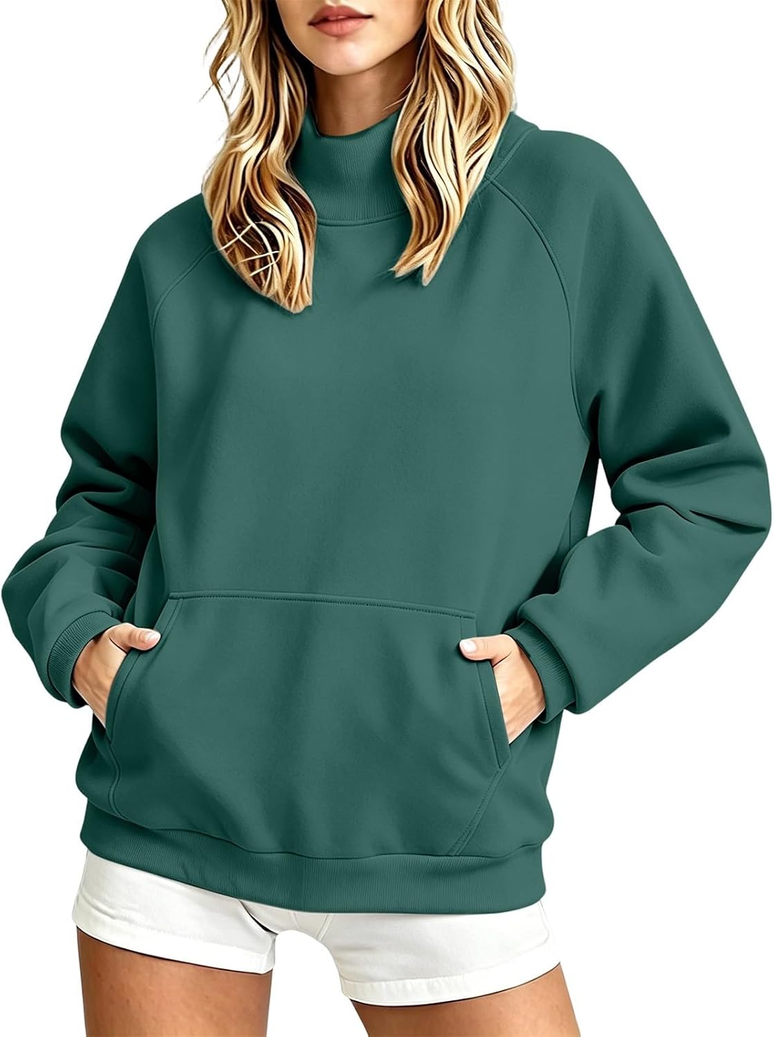 Nantdog Womens Mock Neck Sweatshirts Oversized Long Sleeve Pullover Tops | Comfort Soft Fleece Lined Sweat Shirts Winter Casual Warm Outfits Going Out Plus Size Y2k Clothing