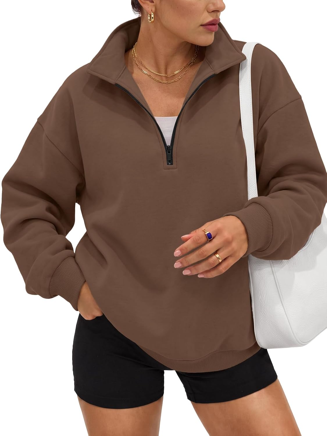 Trendy Queen Women's Oversized Sweatshirts Half Quarter Zip Fleece Sweaters | Soft Cozy Zip Pullover, Comfort Warm Sweaters for Fall Winter, Fashion Mock Neck Outfits