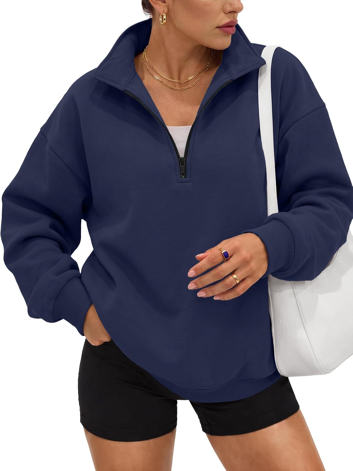Trendy Queen Women's Oversized Sweatshirts Half Quarter Zip Fleece Sweaters | Soft Cozy Zip Pullover, Comfort Warm Sweaters for Fall Winter, Fashion Mock Neck Outfits