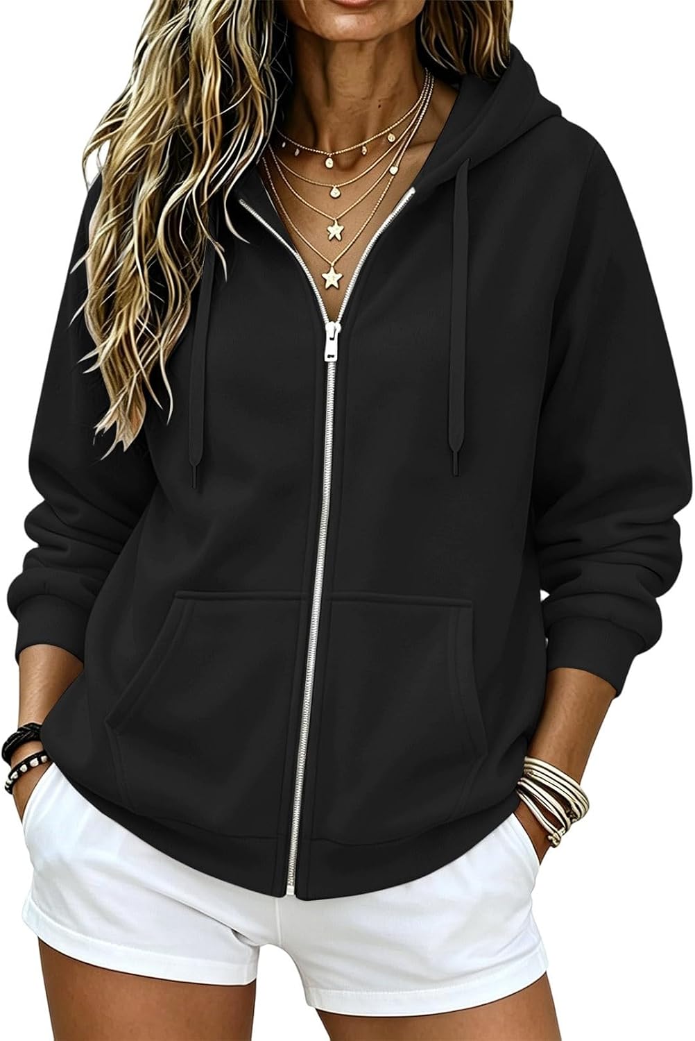 UAIJMUBN Zip Up Hoodie Women 2026 Long Sleeve Fall Winter Oversized Sweatshirts Zipper Oversized Cute Jackets with Pockets