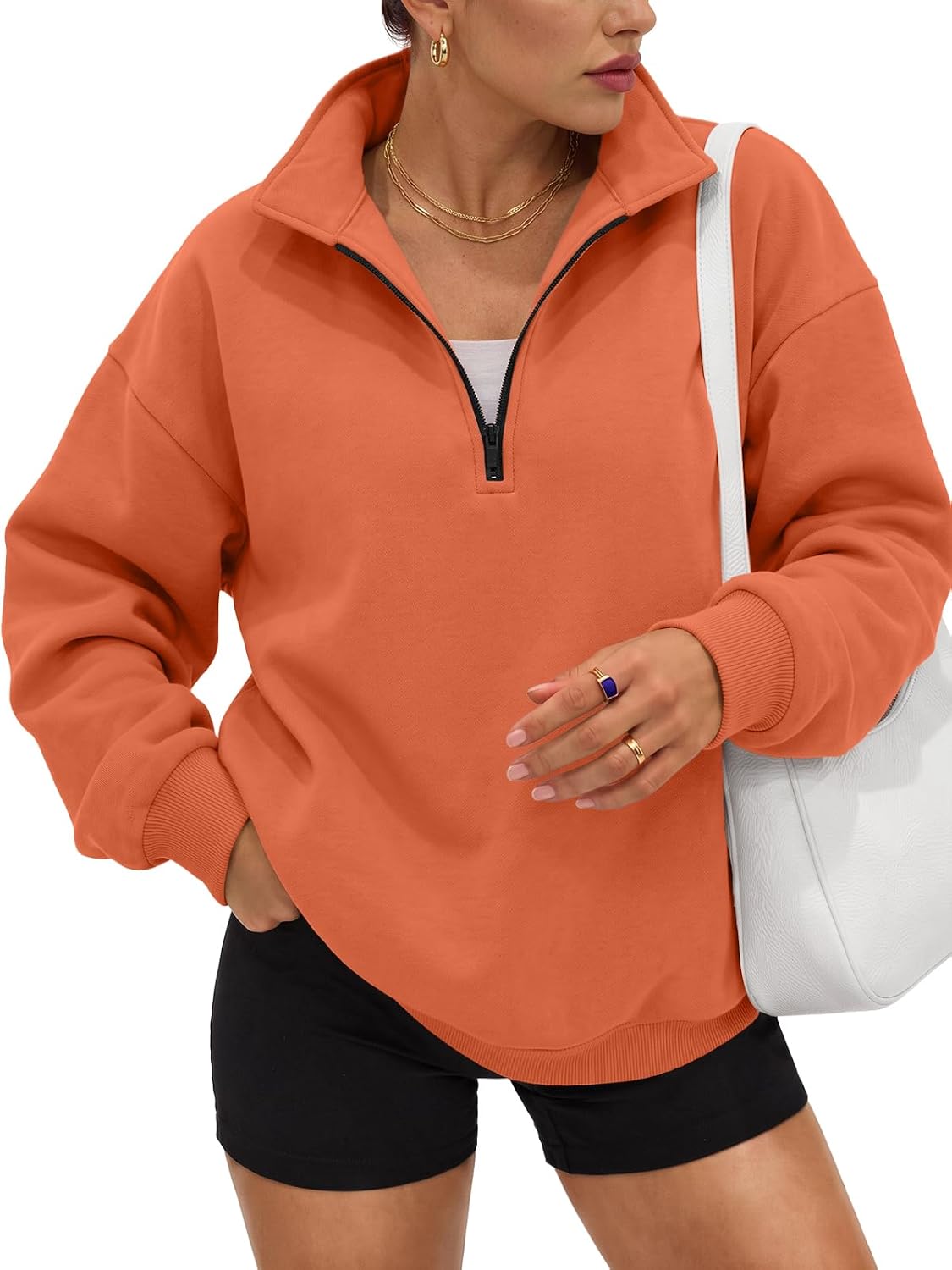 Trendy Queen Women's Oversized Sweatshirts Half Quarter Zip Fleece Sweaters | Soft Cozy Zip Pullover, Comfort Warm Sweaters for Fall Winter, Fashion Mock Neck Outfits