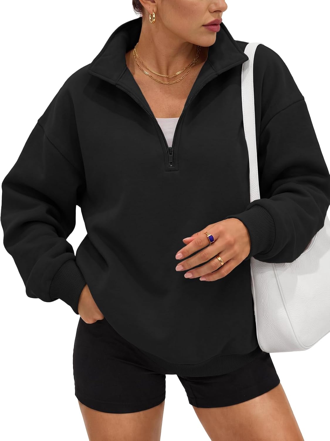 Trendy Queen Women's Oversized Sweatshirts Half Quarter Zip Fleece Sweaters | Soft Cozy Zip Pullover, Comfort Warm Sweaters for Fall Winter, Fashion Mock Neck Outfits