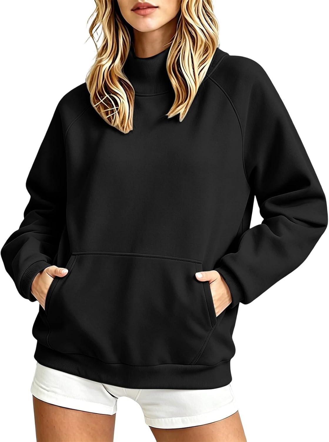 Nantdog Womens Mock Neck Sweatshirts Oversized Long Sleeve Pullover Tops | Comfort Soft Fleece Lined Sweat Shirts Winter Casual Warm Outfits Going Out Plus Size Y2k Clothing