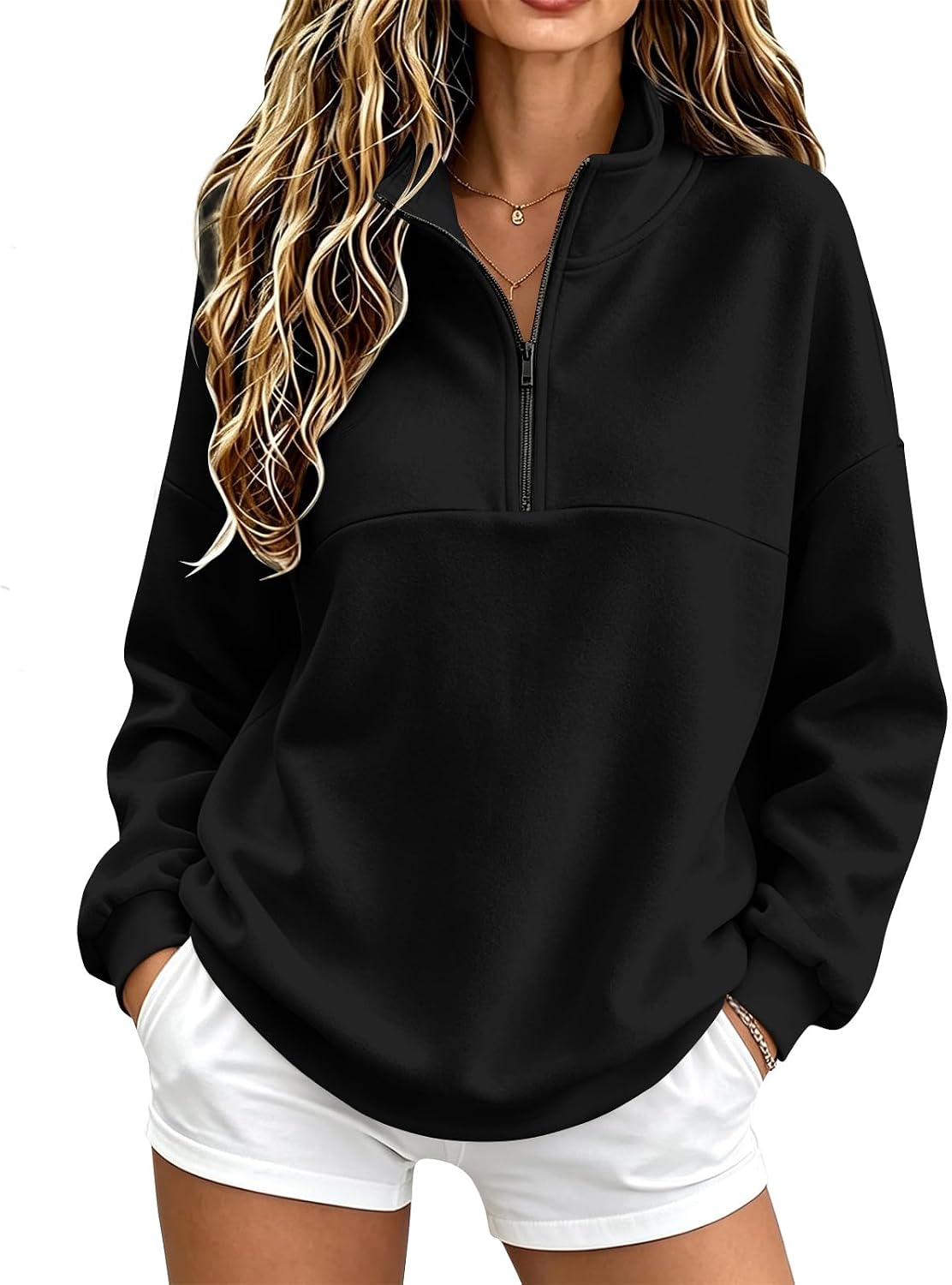 Quarter Zip Sweatshirt Women Fleece 1\/4 Zipper Tunic Ladies Sweatshirts | One Quarter Zip, Baggy Basic Fitted, Thermal Thin Warmy, Vintage Sweatshirt, Casual Cute Funny, Winter Fall Spring