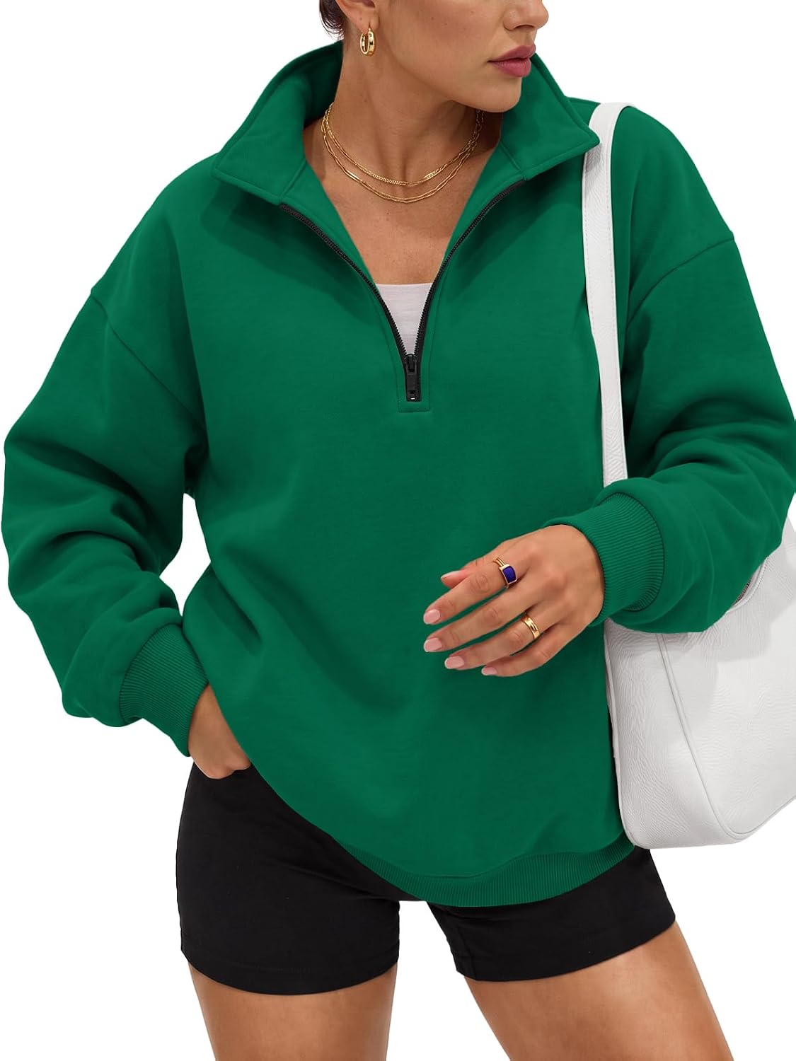 Trendy Queen Women's Oversized Sweatshirts Half Quarter Zip Fleece Sweaters | Soft Cozy Zip Pullover, Comfort Warm Sweaters for Fall Winter, Fashion Mock Neck Outfits