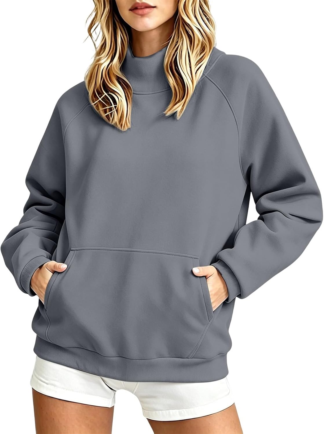 Nantdog Womens Mock Neck Sweatshirts Oversized Long Sleeve Pullover Tops | Comfort Soft Fleece Lined Sweat Shirts Winter Casual Warm Outfits Going Out Plus Size Y2k Clothing