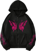 Floerns Women's Plus Size Butterfly Graphic Zip Up Hoodies Long Sleeve Hooded Jackets