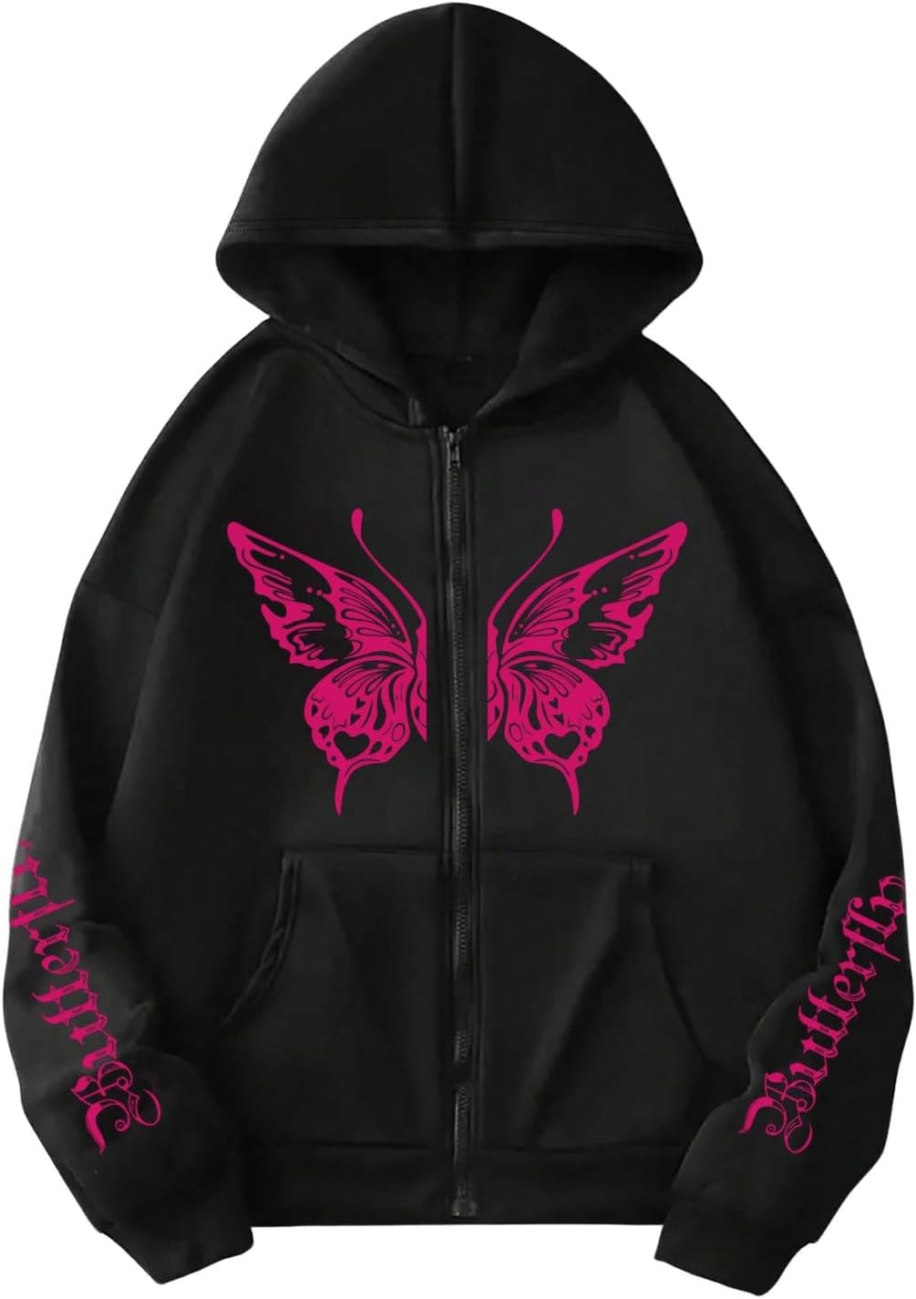Floerns Women's Plus Size Butterfly Graphic Zip Up Hoodies Long Sleeve Hooded Jackets