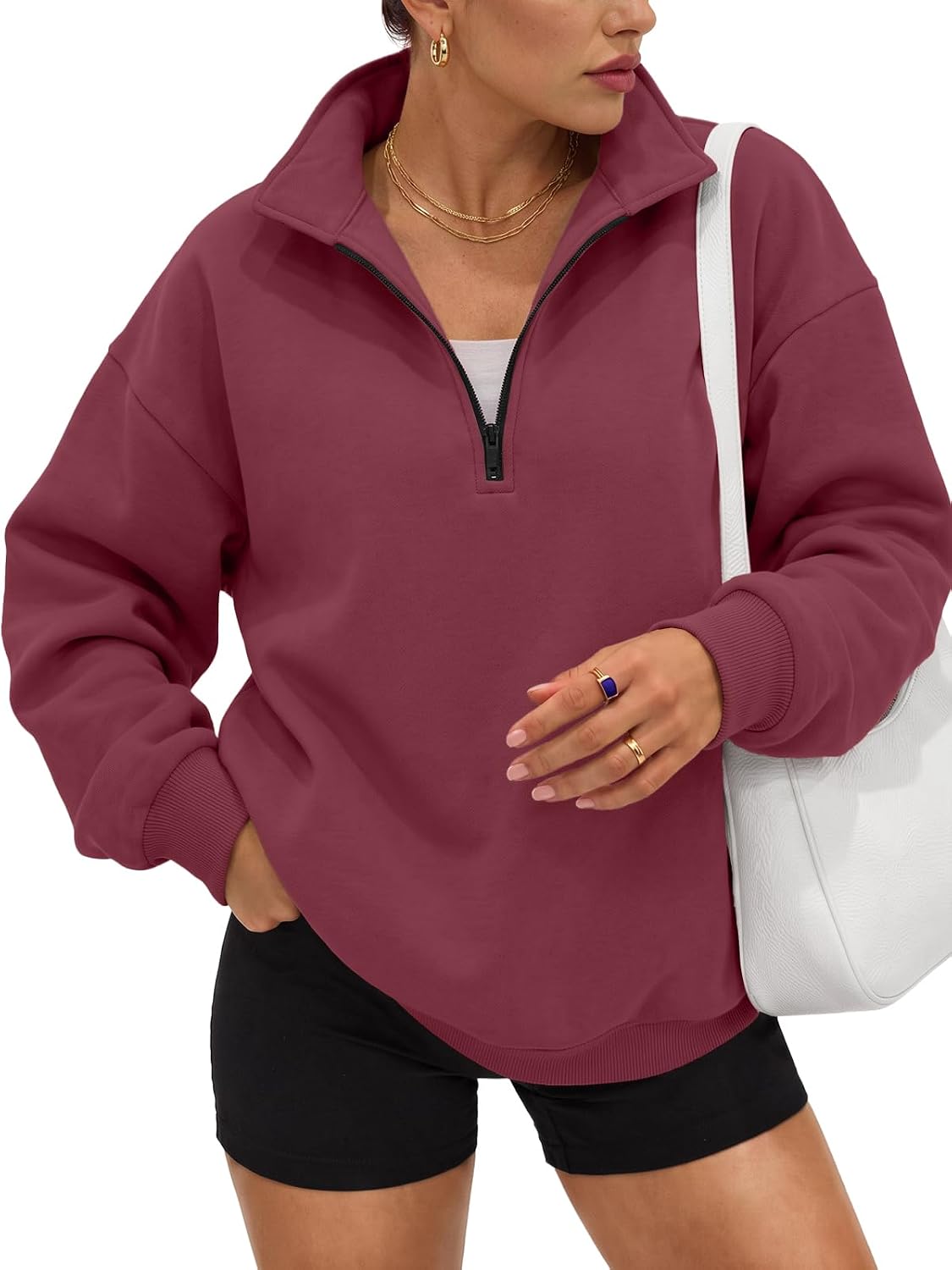 Trendy Queen Women's Oversized Sweatshirts Half Quarter Zip Fleece Sweaters | Soft Cozy Zip Pullover, Comfort Warm Sweaters for Fall Winter, Fashion Mock Neck Outfits