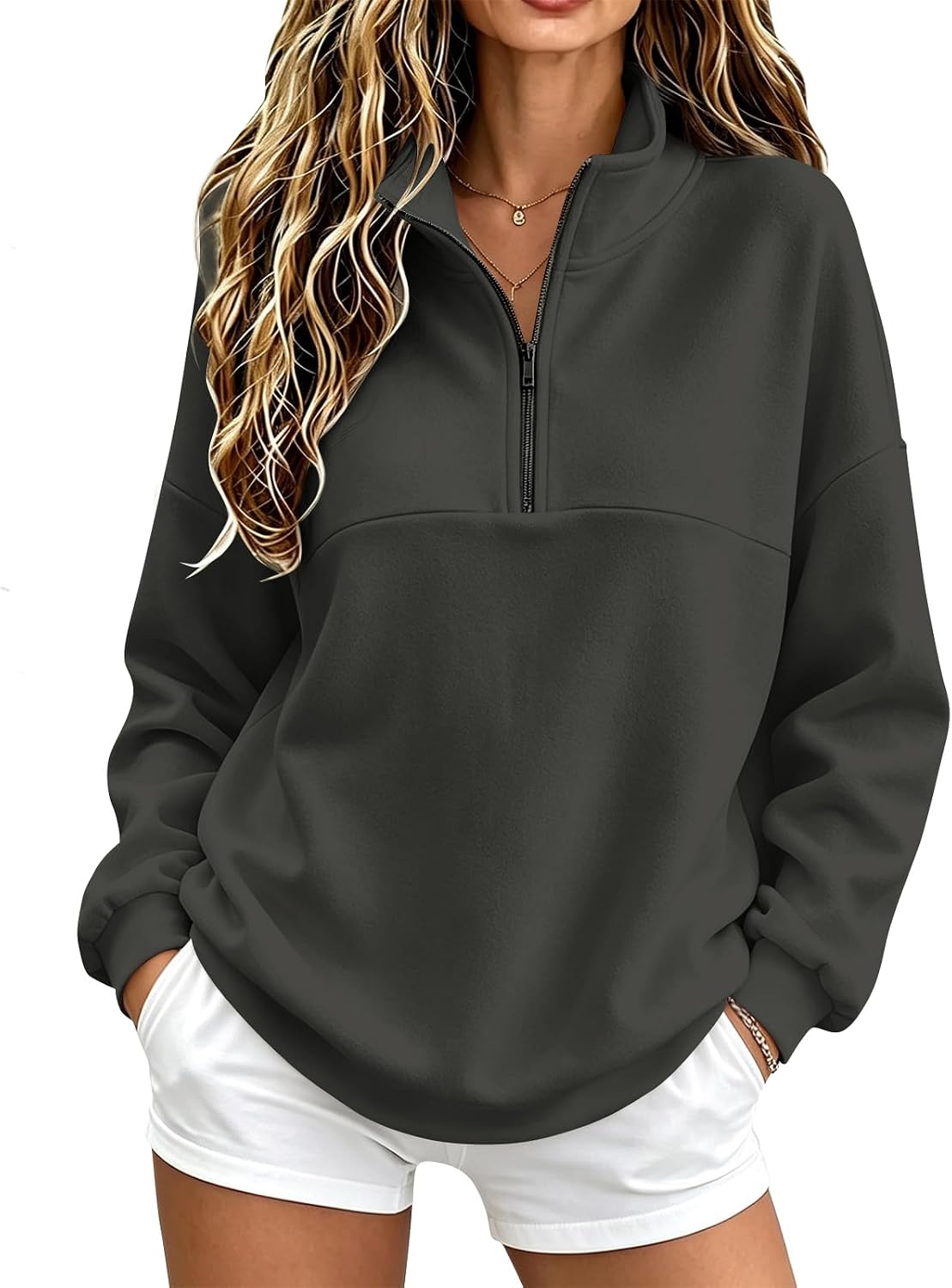Quarter Zip Sweatshirt Women Fleece 1\/4 Zipper Tunic Ladies Sweatshirts | One Quarter Zip, Baggy Basic Fitted, Thermal Thin Warmy, Vintage Sweatshirt, Casual Cute Funny, Winter Fall Spring