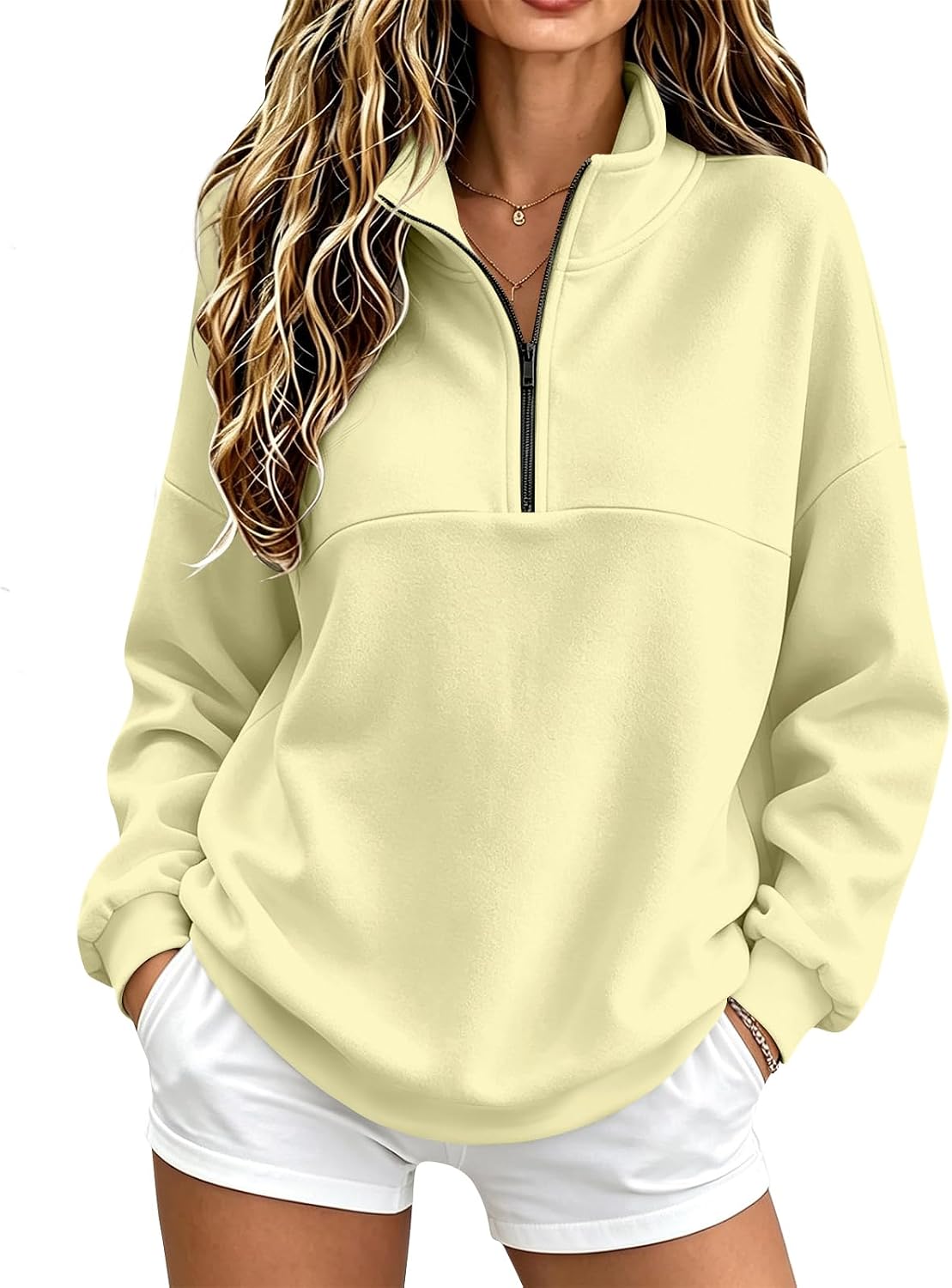 Quarter Zip Sweatshirt Women Fleece 1\/4 Zipper Tunic Ladies Sweatshirts | One Quarter Zip, Baggy Basic Fitted, Thermal Thin Warmy, Vintage Sweatshirt, Casual Cute Funny, Winter Fall Spring