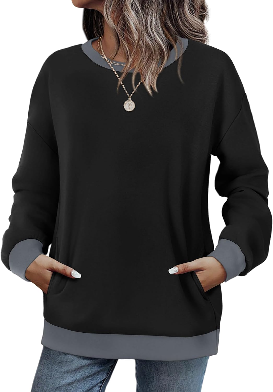 WIHOLL Crewneck Sweatshirts Women Pockets Long Sleeve Tops Fall Fashion | Winter Clothes 2026, Pullover, Cozy, Comfy, Lightweight