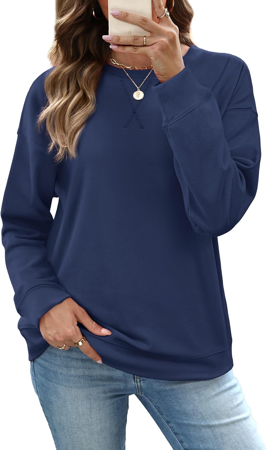 RUMIA Women's Crew Neck Sweatshirt Long Sleeve Tops for Women Fall Clothes | Outfits 2026 Fashion,Comfy Loose Fit Shirts,Casual Basic Pullover