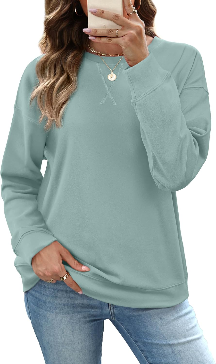 RUMIA Women's Crew Neck Sweatshirt Long Sleeve Tops for Women Fall Clothes | Outfits 2026 Fashion,Comfy Loose Fit Shirts,Casual Basic Pullover