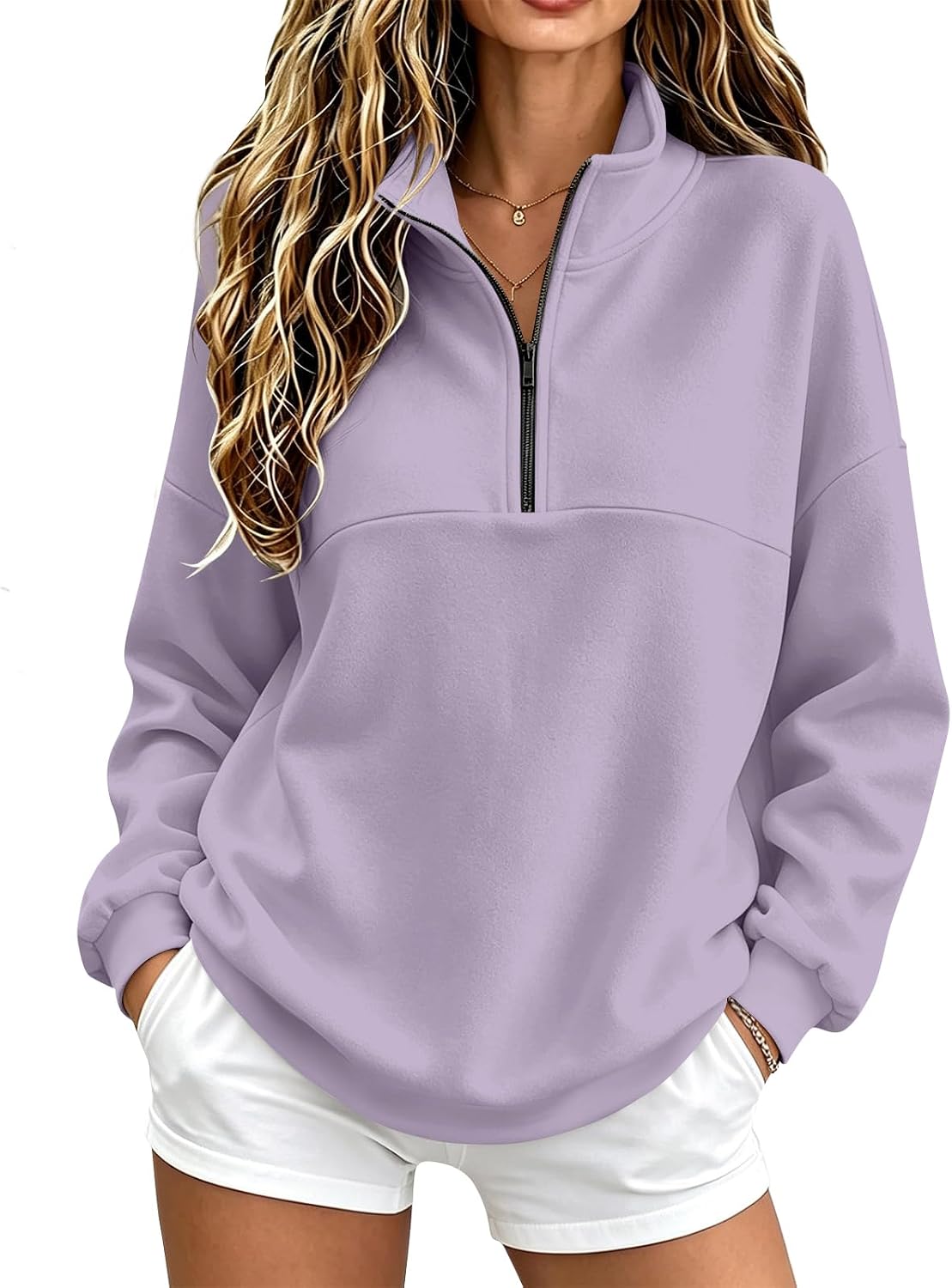 Quarter Zip Sweatshirt Women Fleece 1\/4 Zipper Tunic Ladies Sweatshirts | One Quarter Zip, Baggy Basic Fitted, Thermal Thin Warmy, Vintage Sweatshirt, Casual Cute Funny, Winter Fall Spring