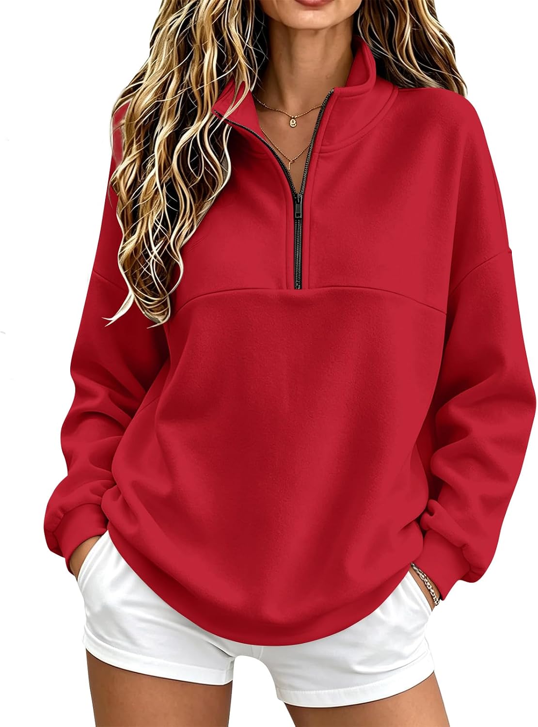 Quarter Zip Sweatshirt Women Fleece 1\/4 Zipper Tunic Ladies Sweatshirts | One Quarter Zip, Baggy Basic Fitted, Thermal Thin Warmy, Vintage Sweatshirt, Casual Cute Funny, Winter Fall Spring
