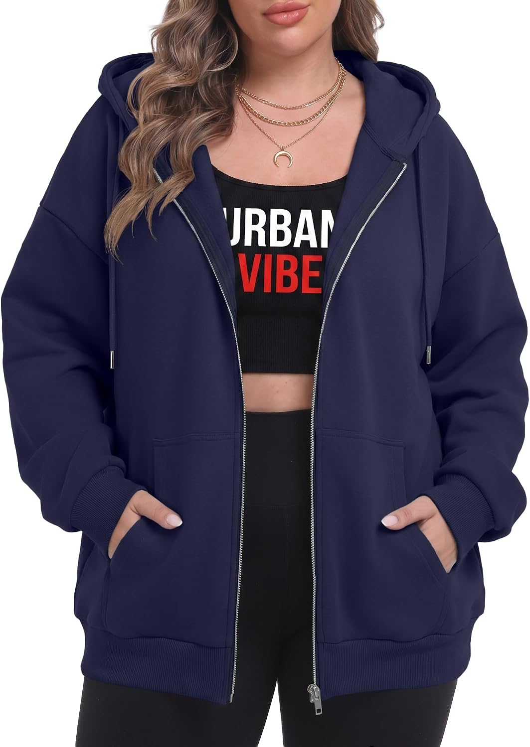 OLRIK Women's Plus Size Zip Up Hoodie 2026 Fall Jacket Casual Sweatshirt | 60% Cotton, Thick Fabric, Lightweight Fleece-Lined, Cozy Oversized Jacket, Drop Shoulder, Kangaroo Pockets, Machine Washable