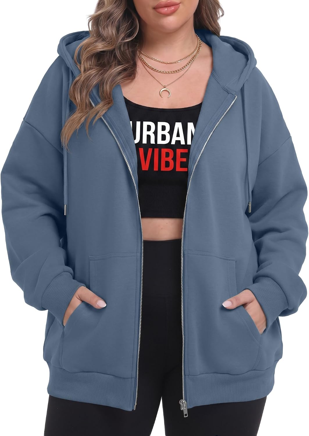 OLRIK Women's Plus Size Zip Up Hoodie 2026 Fall Jacket Casual Sweatshirt | 60% Cotton, Thick Fabric, Lightweight Fleece-Lined, Cozy Oversized Jacket, Drop Shoulder, Kangaroo Pockets, Machine Washable