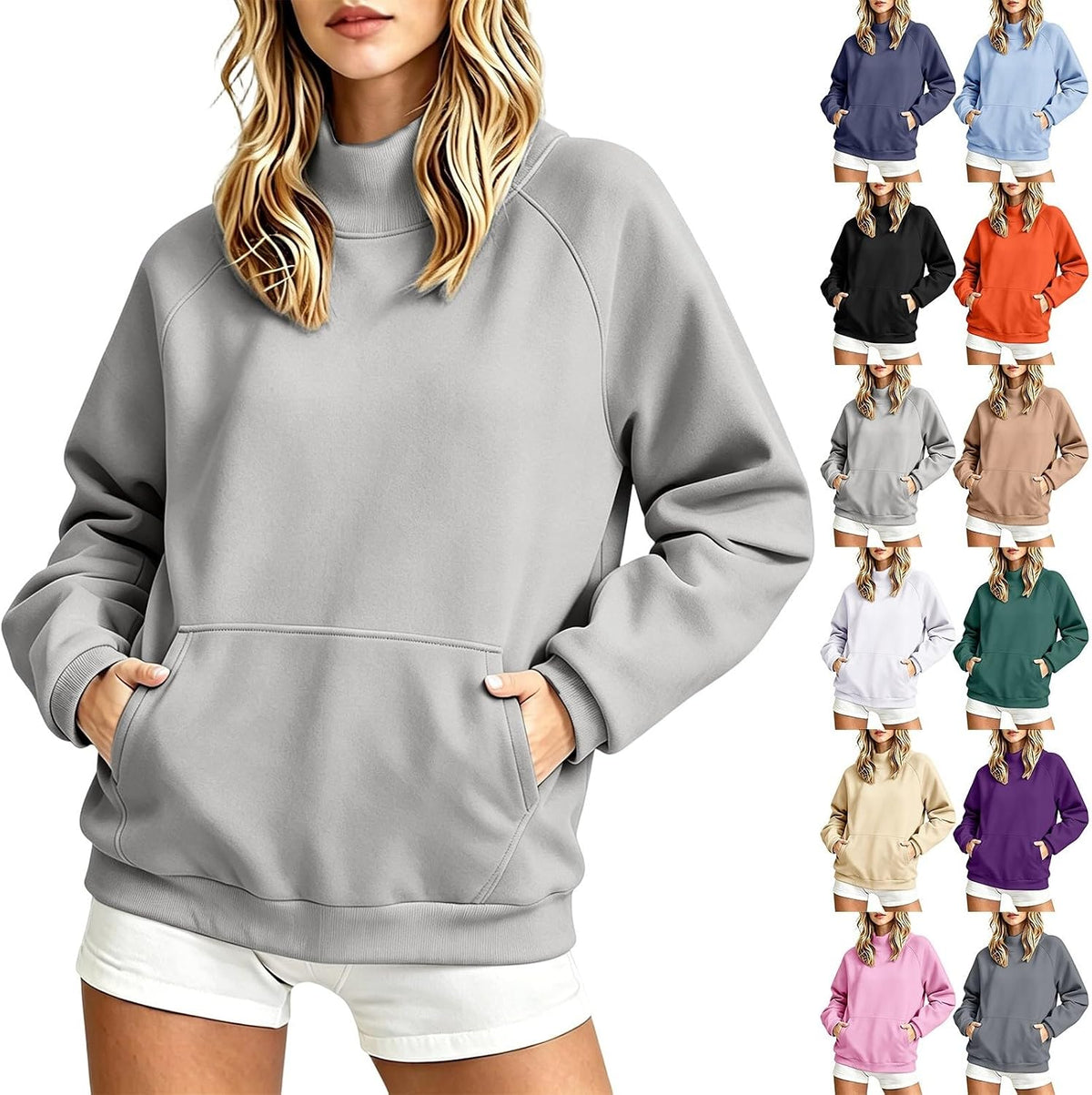 Nantdog Womens Mock Neck Sweatshirts Oversized Long Sleeve Pullover Tops | Comfort Soft Fleece Lined Sweat Shirts Winter Casual Warm Outfits Going Out Plus Size Y2k Clothing