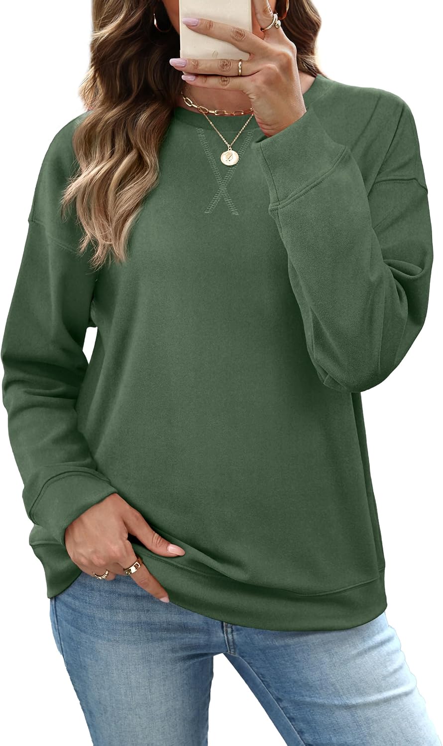 RUMIA Women's Crew Neck Sweatshirt Long Sleeve Tops for Women Fall Clothes | Outfits 2026 Fashion,Comfy Loose Fit Shirts,Casual Basic Pullover