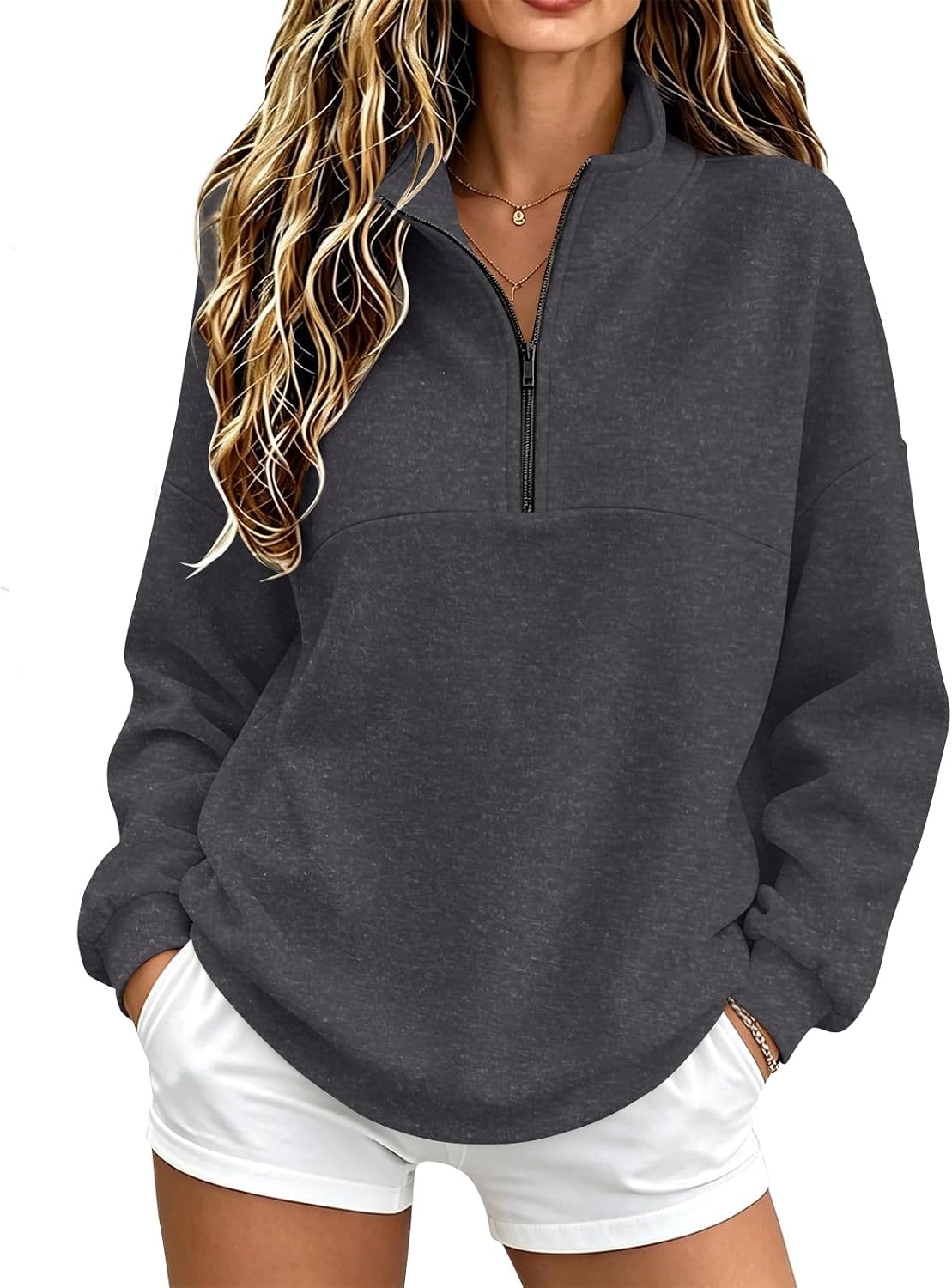 Quarter Zip Sweatshirt Women Fleece 1\/4 Zipper Tunic Ladies Sweatshirts | One Quarter Zip, Baggy Basic Fitted, Thermal Thin Warmy, Vintage Sweatshirt, Casual Cute Funny, Winter Fall Spring