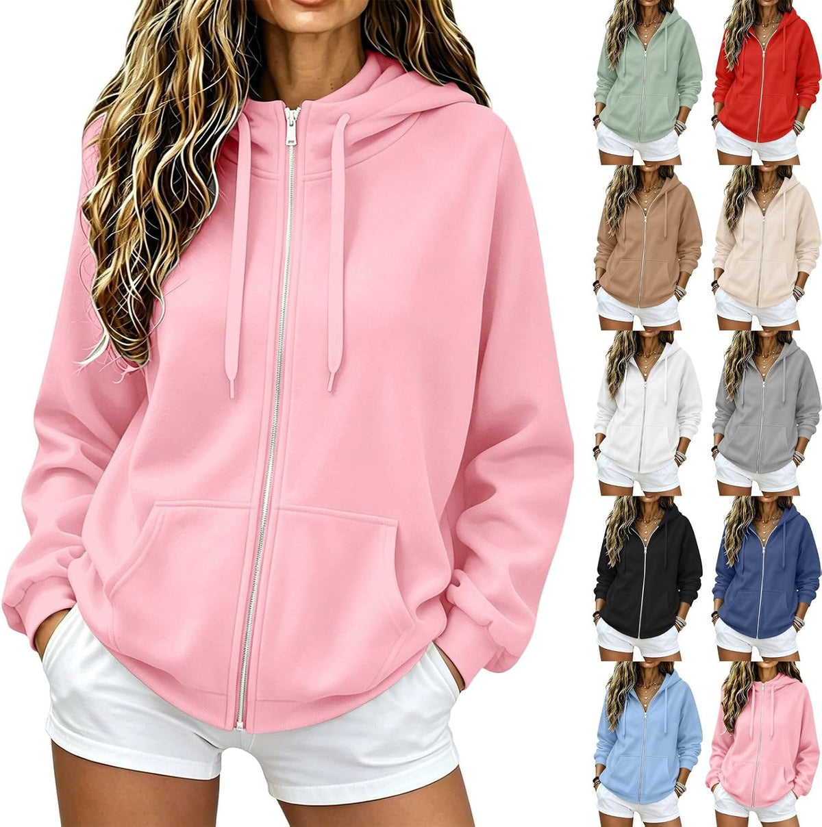 UAIJMUBN Zip Up Hoodie Women 2026 Long Sleeve Fall Winter Oversized Sweatshirts Zipper Oversized Cute Jackets with Pockets