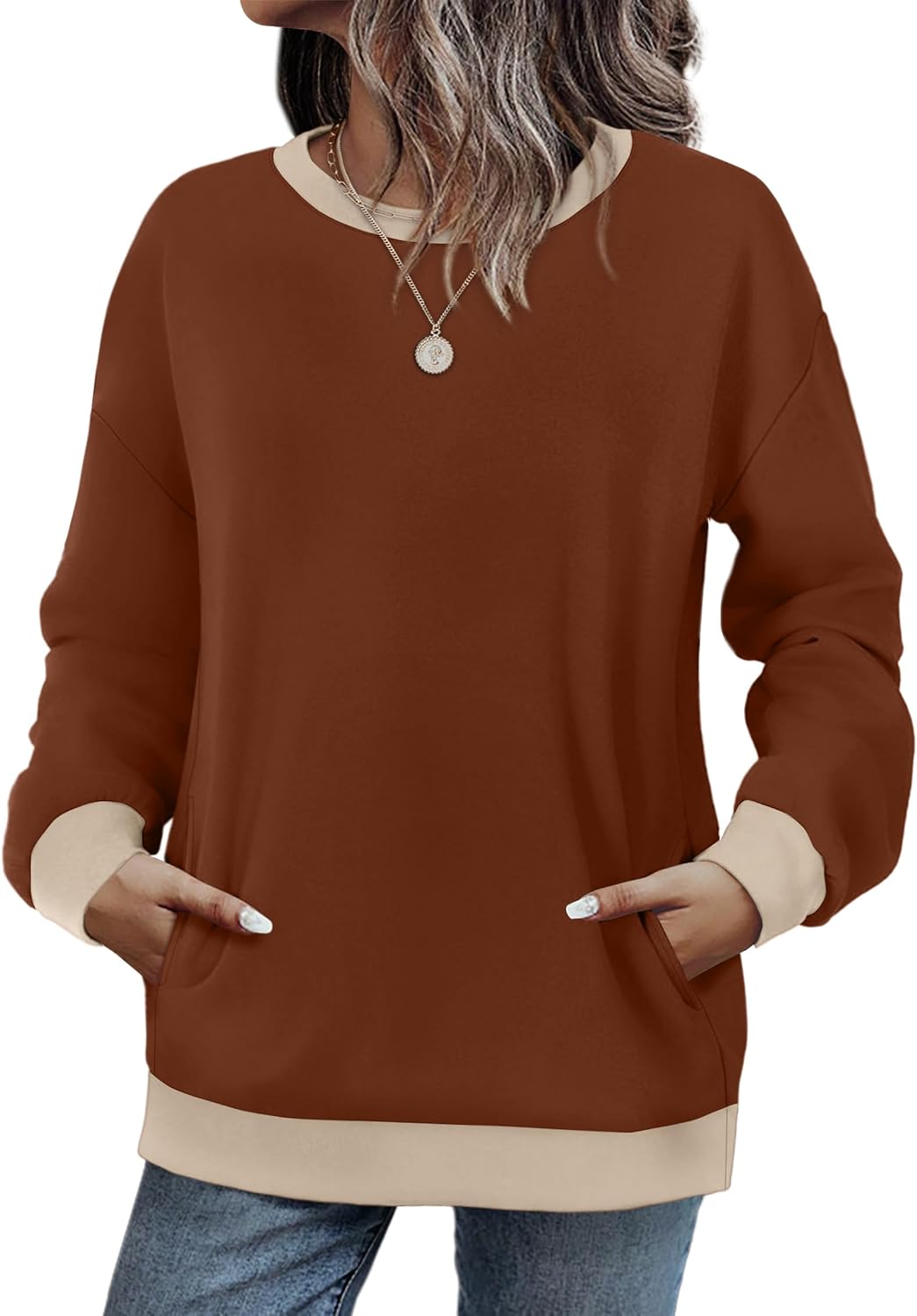WIHOLL Crewneck Sweatshirts Women Pockets Long Sleeve Tops Fall Fashion | Winter Clothes 2026, Pullover, Cozy, Comfy, Lightweight