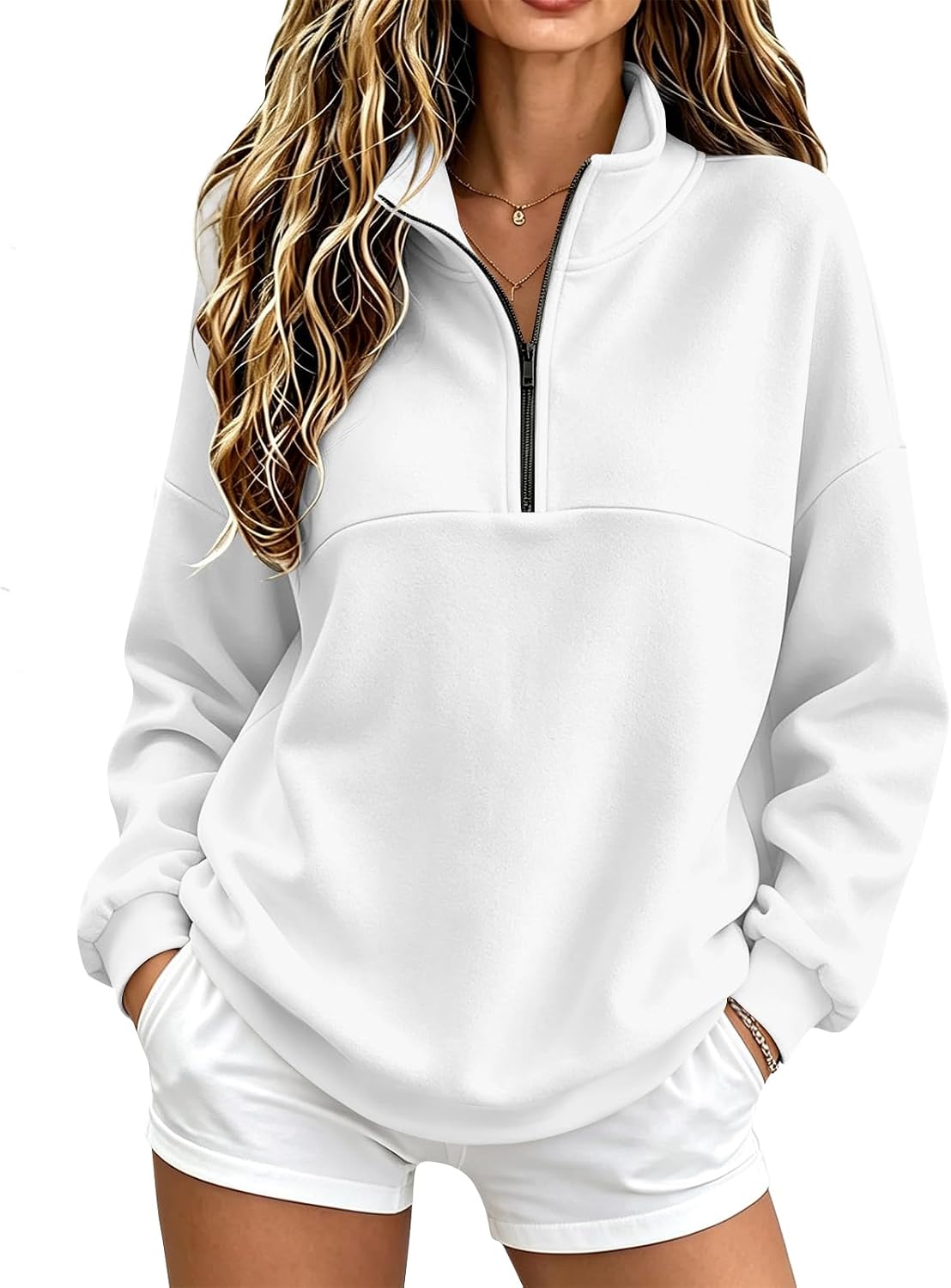 Quarter Zip Sweatshirt Women Fleece 1\/4 Zipper Tunic Ladies Sweatshirts | One Quarter Zip, Baggy Basic Fitted, Thermal Thin Warmy, Vintage Sweatshirt, Casual Cute Funny, Winter Fall Spring