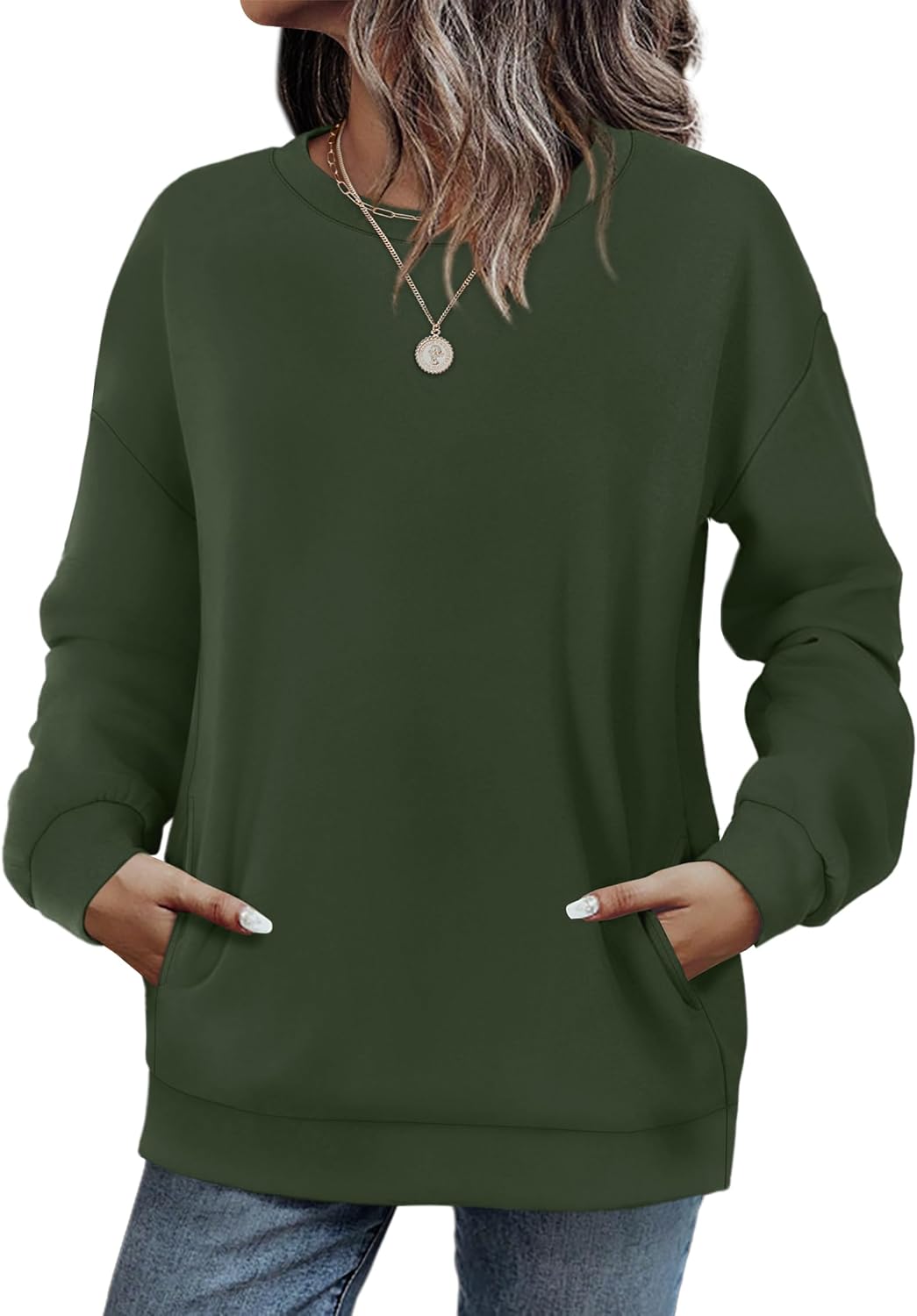 WIHOLL Crewneck Sweatshirts Women Pockets Long Sleeve Tops Fall Fashion | Winter Clothes 2026, Pullover, Cozy, Comfy, Lightweight