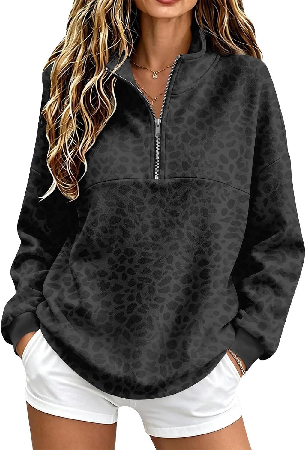 Quarter Zip Sweatshirt Women Fleece 1\/4 Zipper Tunic Ladies Sweatshirts | One Quarter Zip, Baggy Basic Fitted, Thermal Thin Warmy, Vintage Sweatshirt, Casual Cute Funny, Winter Fall Spring