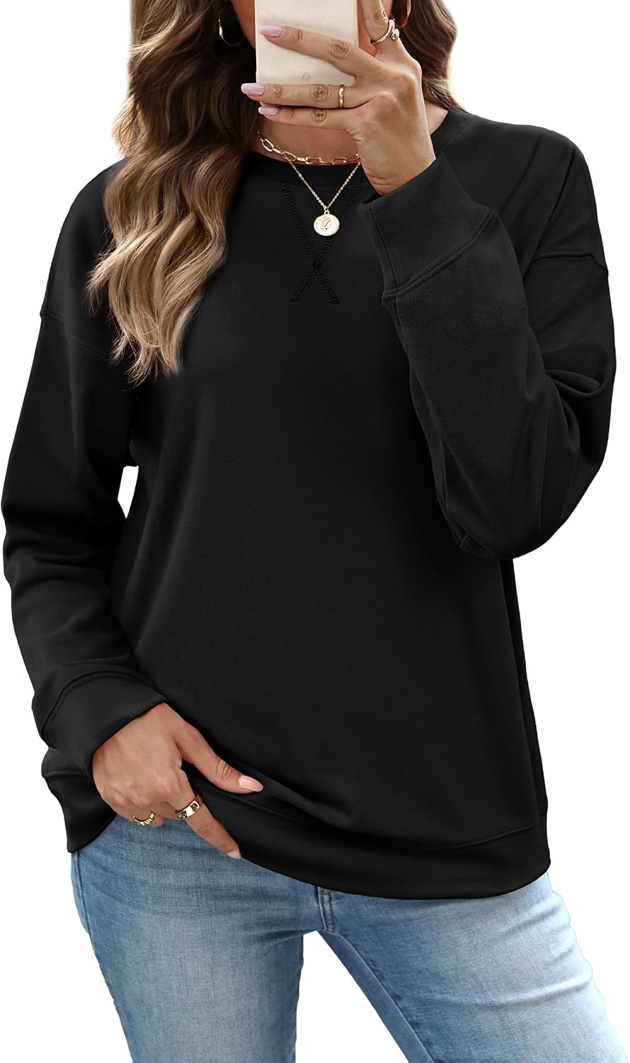 RUMIA Women's Crew Neck Sweatshirt Long Sleeve Tops for Women Fall Clothes | Outfits 2026 Fashion,Comfy Loose Fit Shirts,Casual Basic Pullover