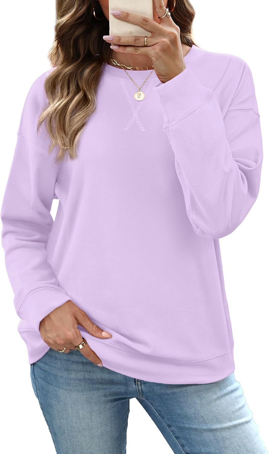 RUMIA Women's Crew Neck Sweatshirt Long Sleeve Tops for Women Fall Clothes | Outfits 2026 Fashion,Comfy Loose Fit Shirts,Casual Basic Pullover