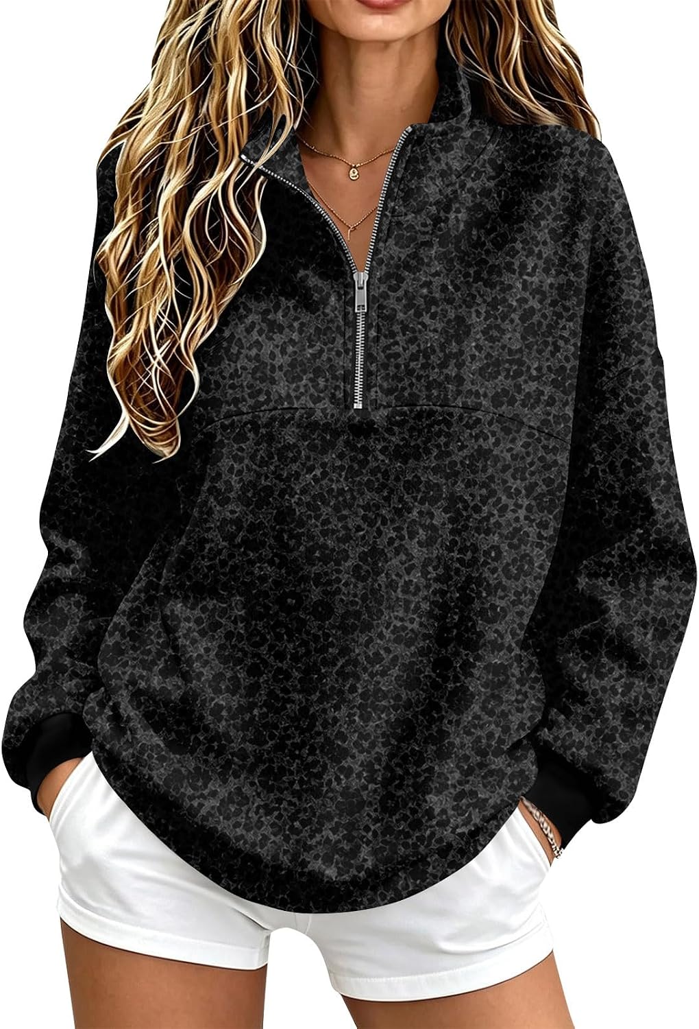 Quarter Zip Sweatshirt Women Fleece 1\/4 Zipper Tunic Ladies Sweatshirts | One Quarter Zip, Baggy Basic Fitted, Thermal Thin Warmy, Vintage Sweatshirt, Casual Cute Funny, Winter Fall Spring