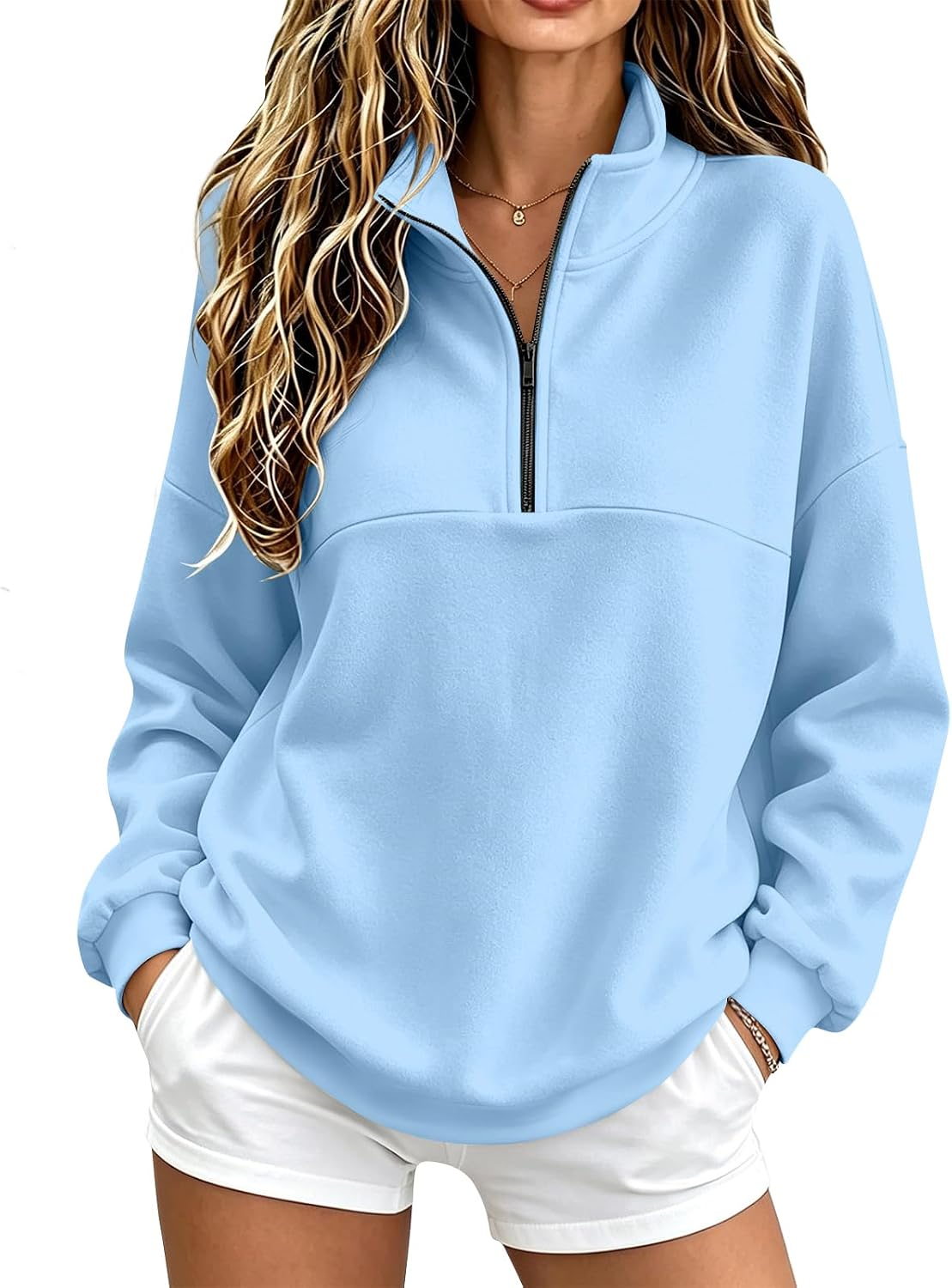 Quarter Zip Sweatshirt Women Fleece 1\/4 Zipper Tunic Ladies Sweatshirts | One Quarter Zip, Baggy Basic Fitted, Thermal Thin Warmy, Vintage Sweatshirt, Casual Cute Funny, Winter Fall Spring