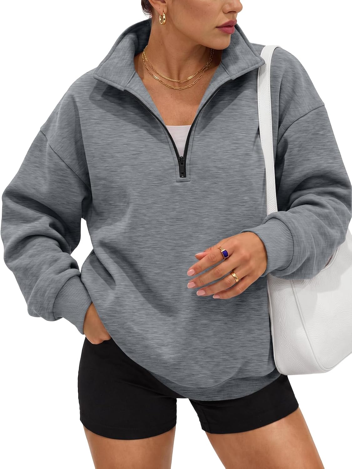 Trendy Queen Women's Oversized Sweatshirts Half Quarter Zip Fleece Sweaters | Soft Cozy Zip Pullover, Comfort Warm Sweaters for Fall Winter, Fashion Mock Neck Outfits