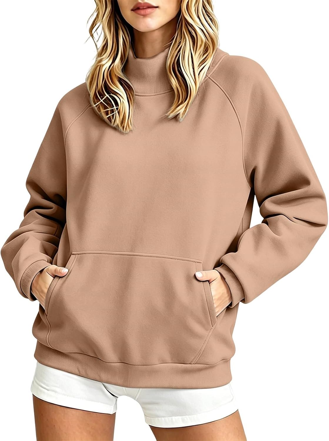 Nantdog Womens Mock Neck Sweatshirts Oversized Long Sleeve Pullover Tops | Comfort Soft Fleece Lined Sweat Shirts Winter Casual Warm Outfits Going Out Plus Size Y2k Clothing